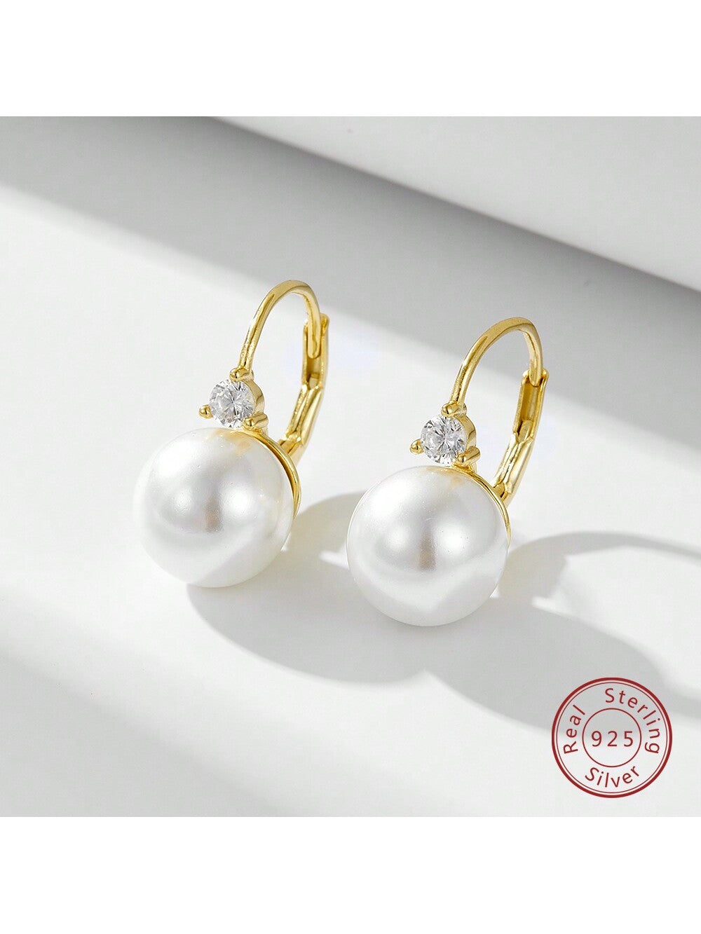 1 Pair Of Simple And Versatile Classic Pearl Earrings For Women, European And American Elegant And Generous S925 Sterling Silver Pearl Earrings.-Gold-1