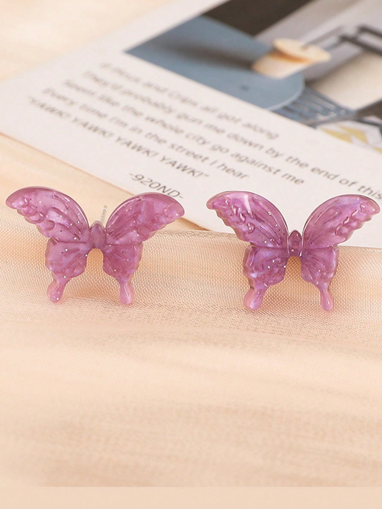 1pair Fashionable Acrylic Material Simple Purple Butterfly Design Earrings Suitable For Women'S Daily Wear-Mauve Purple-1