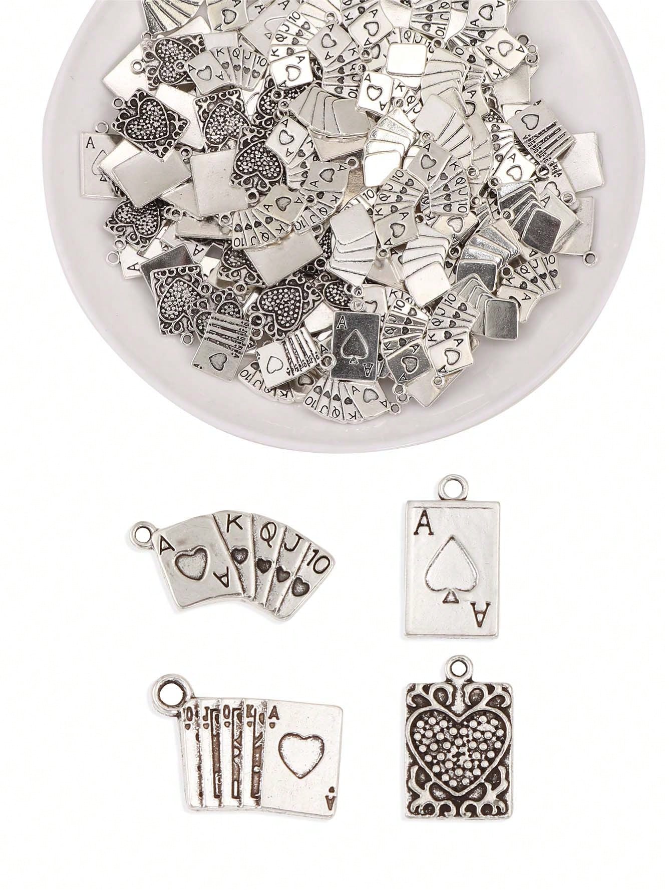 10pcs Alloy Poker Card Design Pendant, Suitable For Bracelet, Necklace, Keychain Making-Antique Silver-1