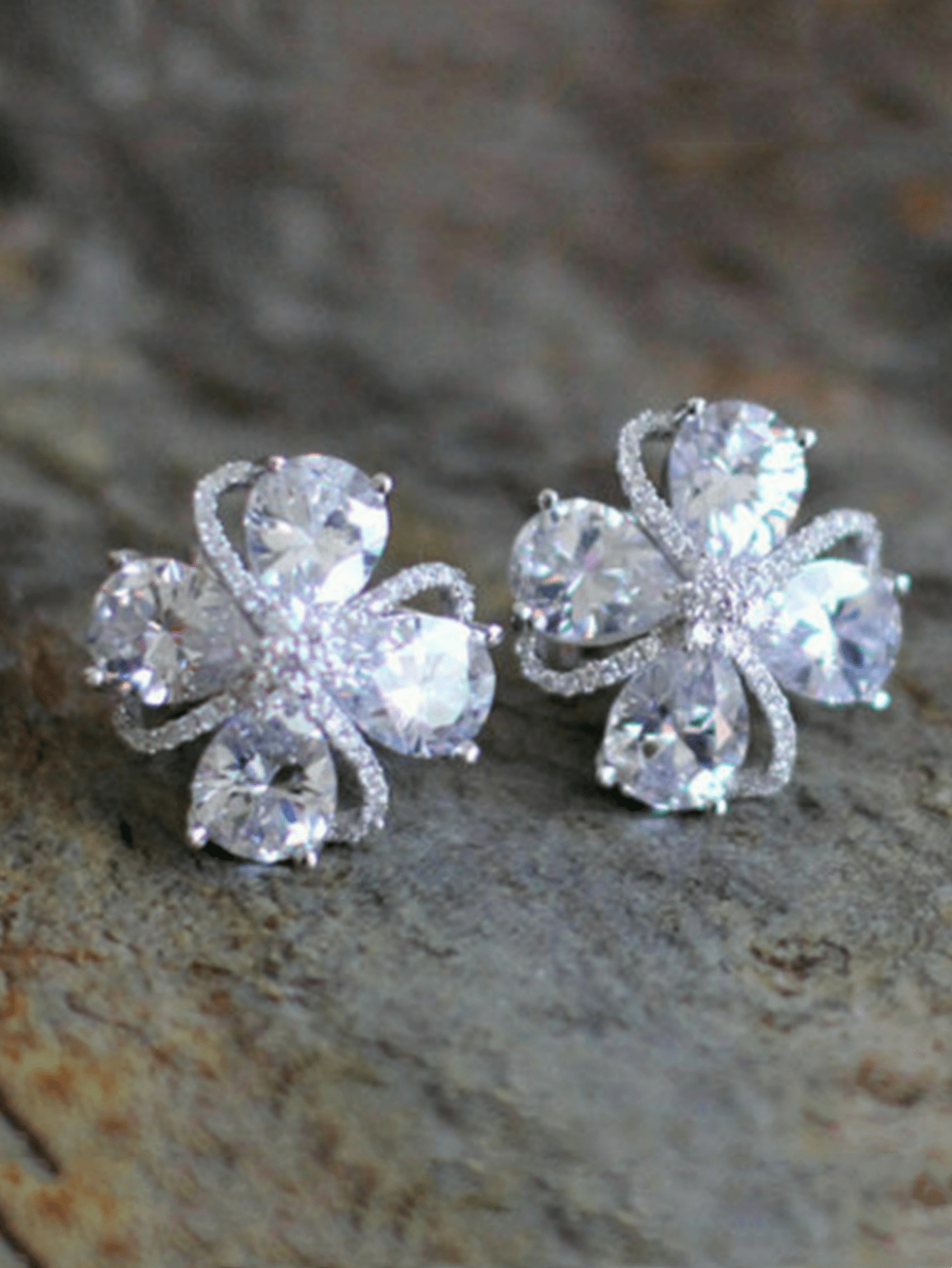 1 Pair Creative Flower Ultra Shiny Micro Set  Earrings Flower Earrings-Silver-1