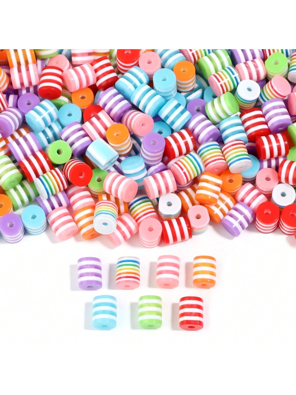 100pcs/Pack Resin Rainbow Striped Barrel Beads For Diy Jewelry Making, Bracelets, Necklaces, Cellphone Straps--1