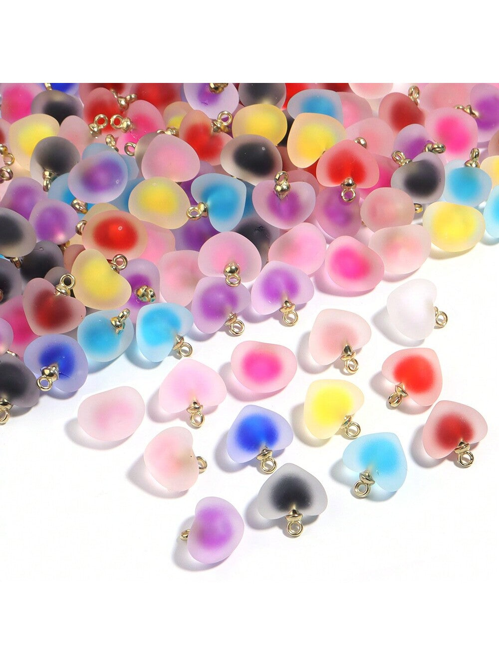 10pcs/Pack Acrylic Frosted Colorful Round & Heart Shaped Bead For Diy Earrings, Necklaces, Pendants - Upgraded Iridescent Jelly Beads--1