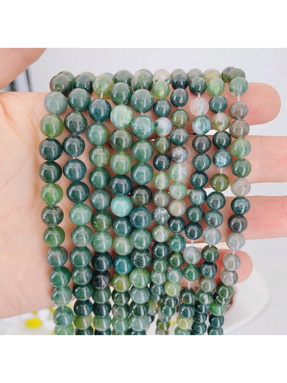 6/8mm Natural Grass Green Agate Jade Gemstone Loose Beads For Diy Bracelet, Necklace, Jewelry Making-Green-1