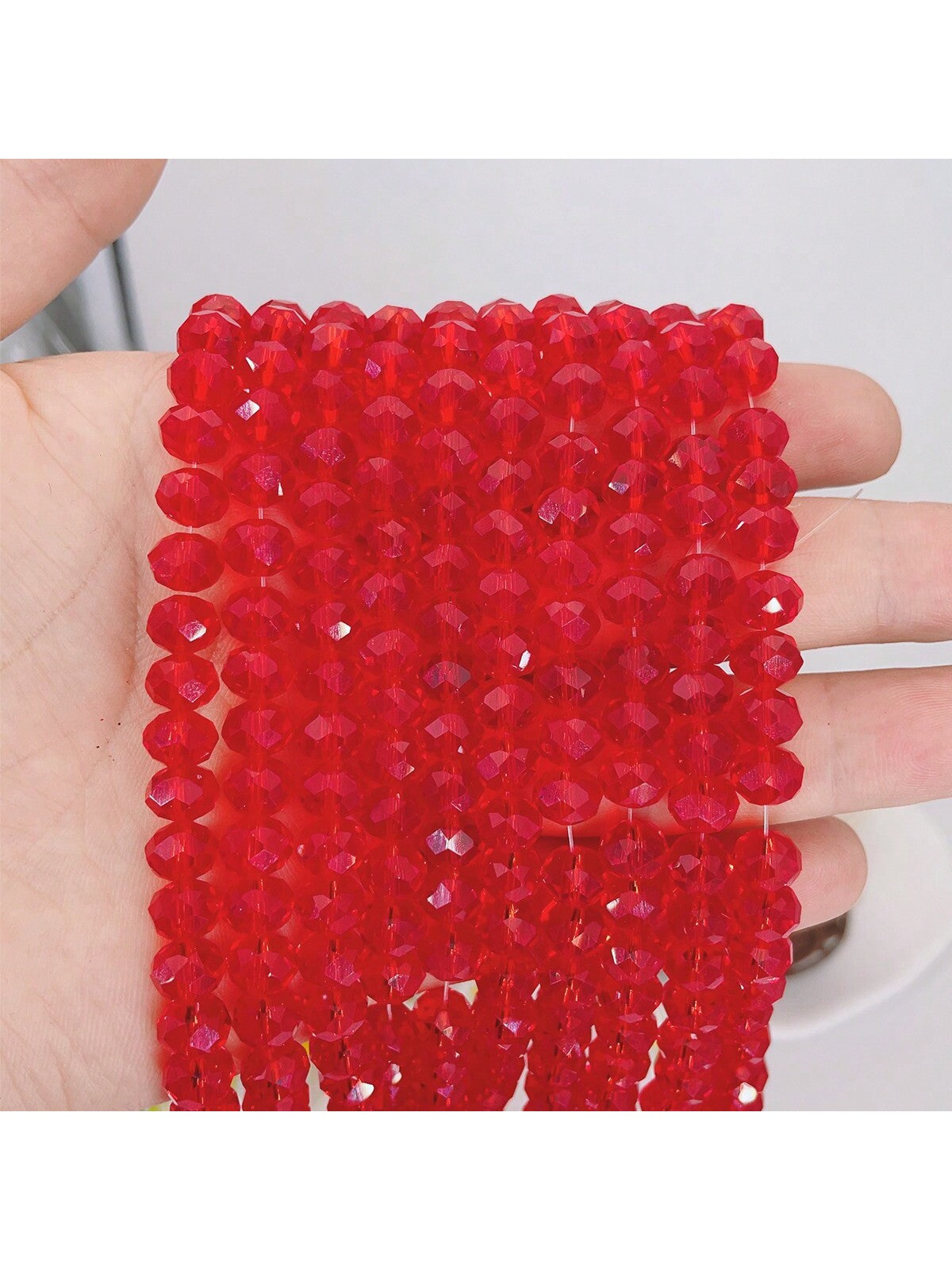 65pcs 8mm Red Colored Crystal Faceted Glass Beads, Loose Spacer Beads For Diy Bracelet Jewelry Making-Red-1