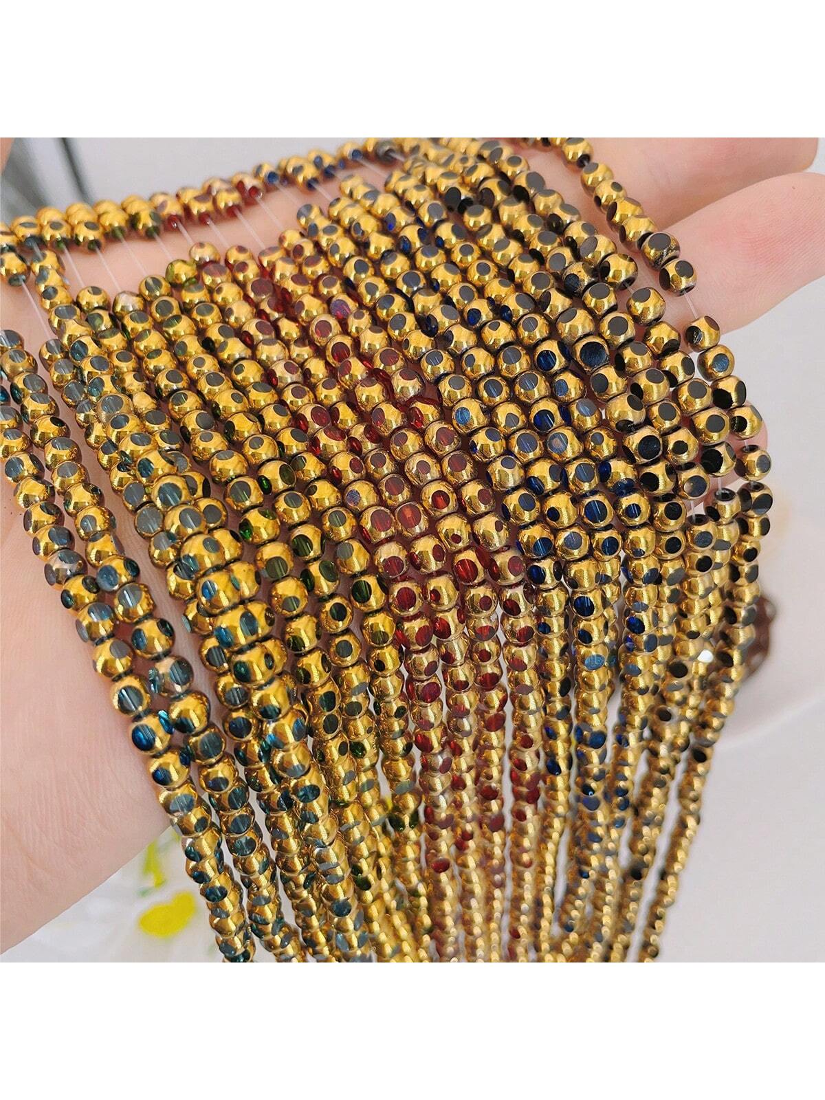 4mm Retro Gold Cut Surface Round Glass Beads For Diy Necklace, Bracelet, Earrings Making--1