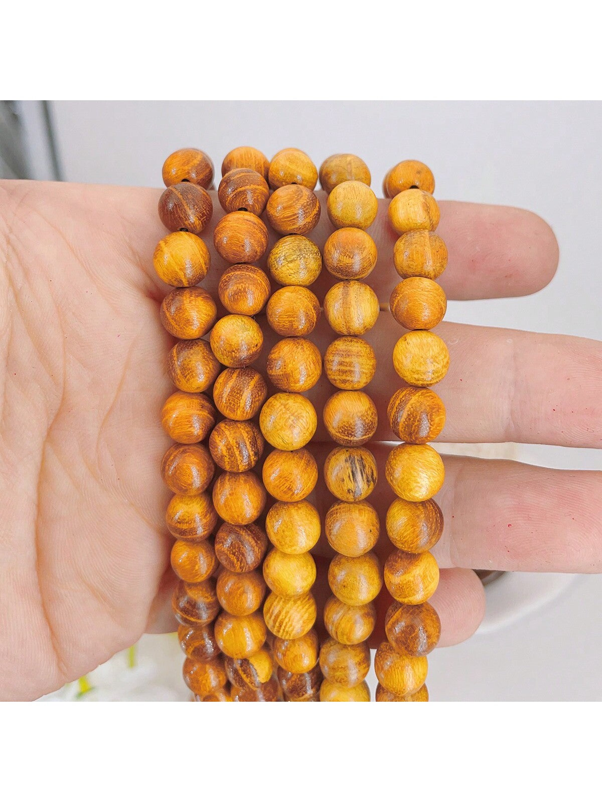 108pcs 8mm Natural Golden Teak Wood Beads String Beads For Diy Bracelet Necklace Jewelry Making-Brown-1