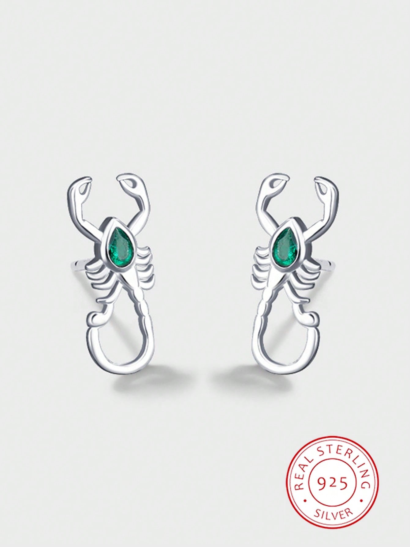 Creative S925 Silver Scorpion Shaped Earrings With Inlaid Green Cubic Zirconia Stones For Women-Multicolor-1