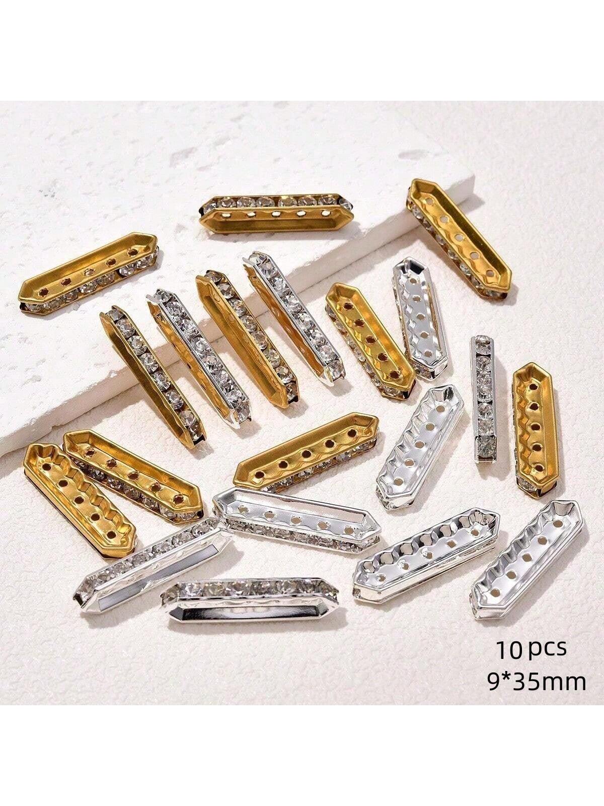 10pcs Fashionable Simple 5-Hole Rhinestone Inlaid Spacer For Diy Bracelet/Necklace For Men And Women-Multicolor-1