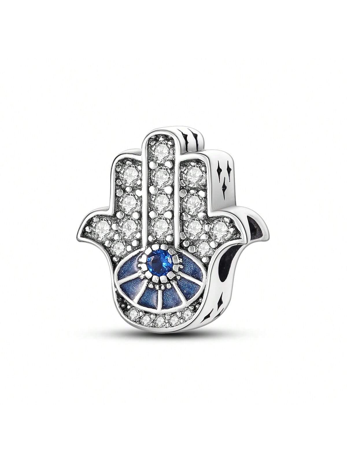 Lucky Evil Eyes Beads 925 Silver Plated Hamsa Hand  Hand Charm Fit For Original Charm Bracelet Bangle DIY Jewelry-Silver-1