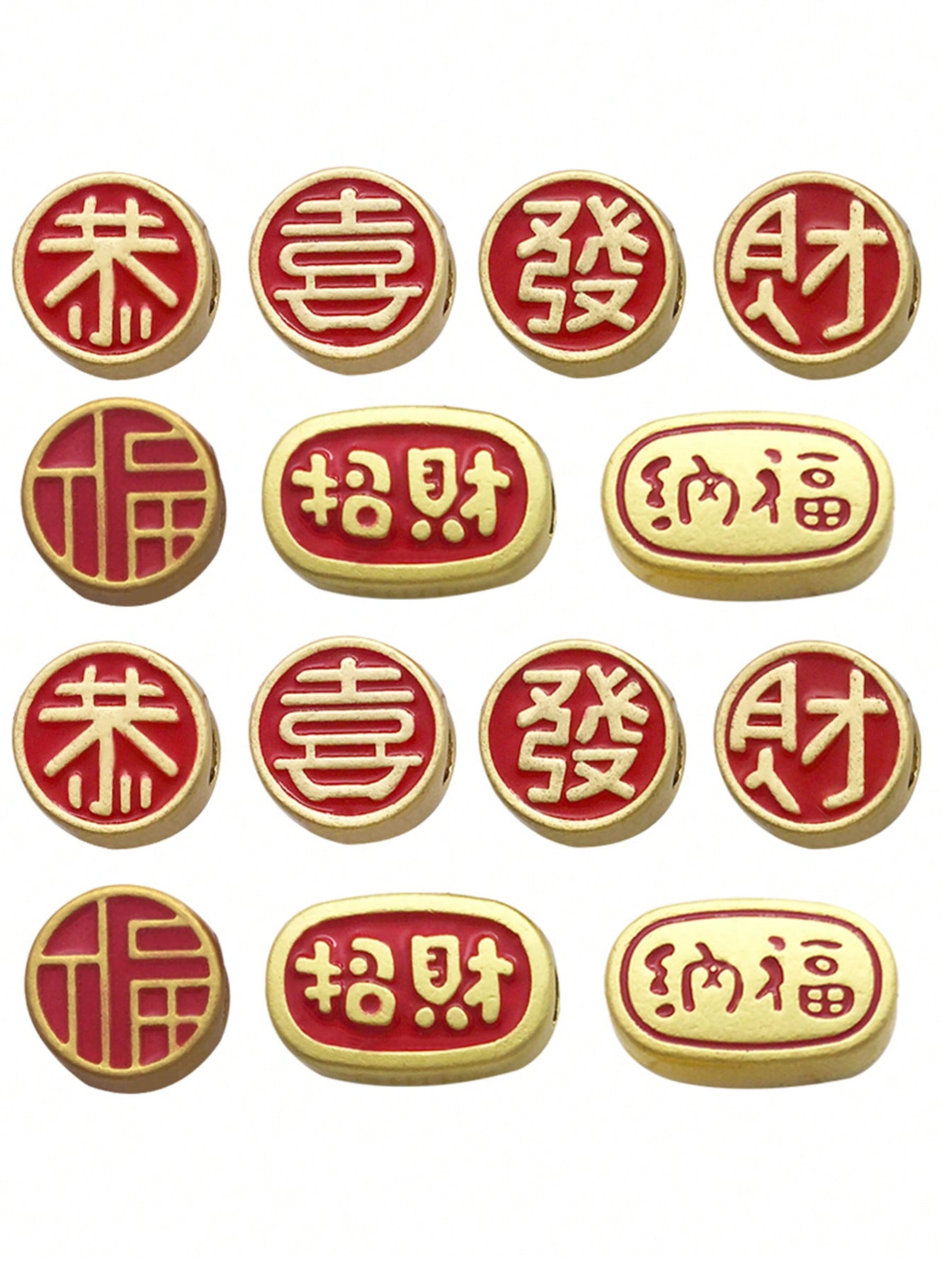 5pcs Ancient Gold Alloy New Year Wishes For Good Fortune Large Hole Spacer Beads DIY Charm Beads For Bracelet Necklace Jewelry Making Craft Beads New Year Jewelry Accessories-Red-1