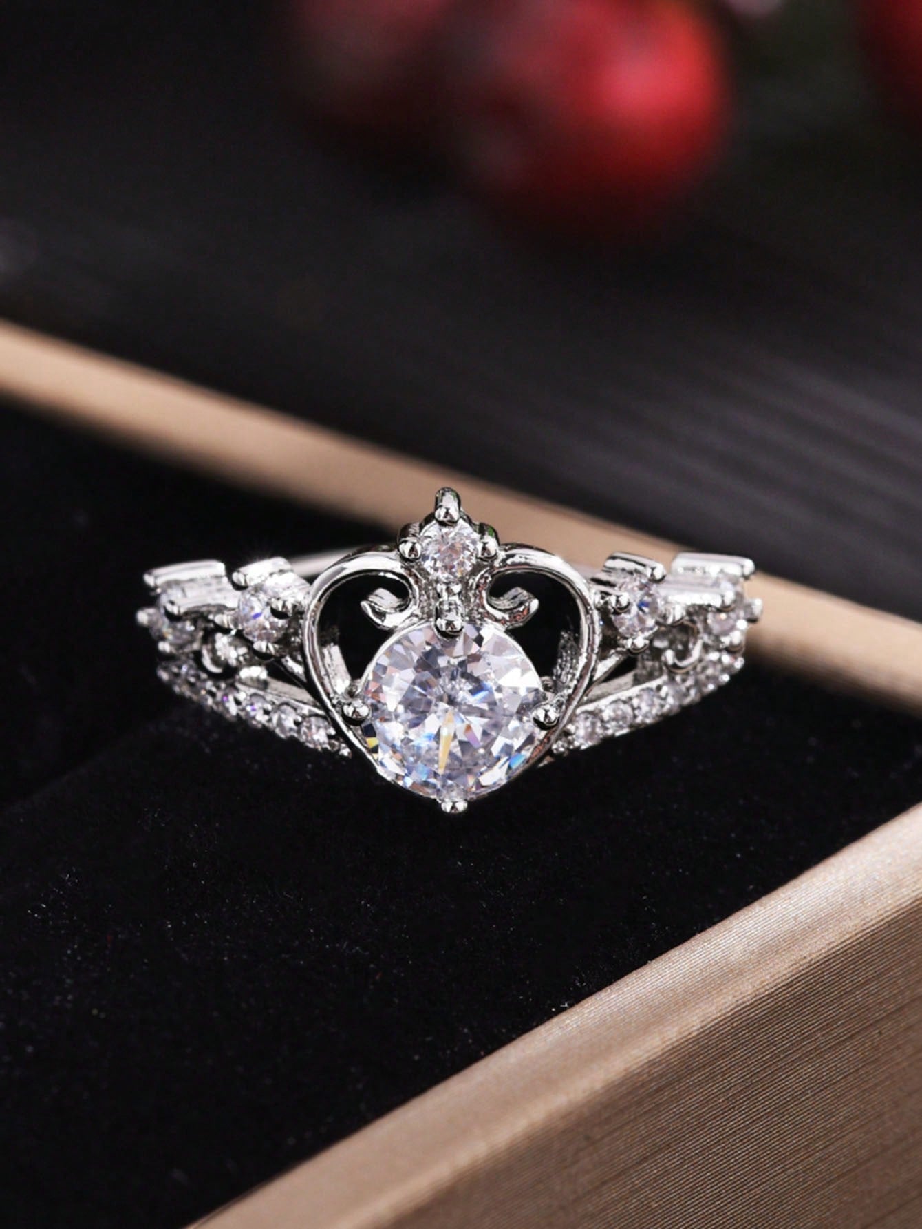 New Arrival Fashion Princess Crown Goddess Open Ring With Heart Shape Design Suitable As Wedding & Engagement Ring-White-1