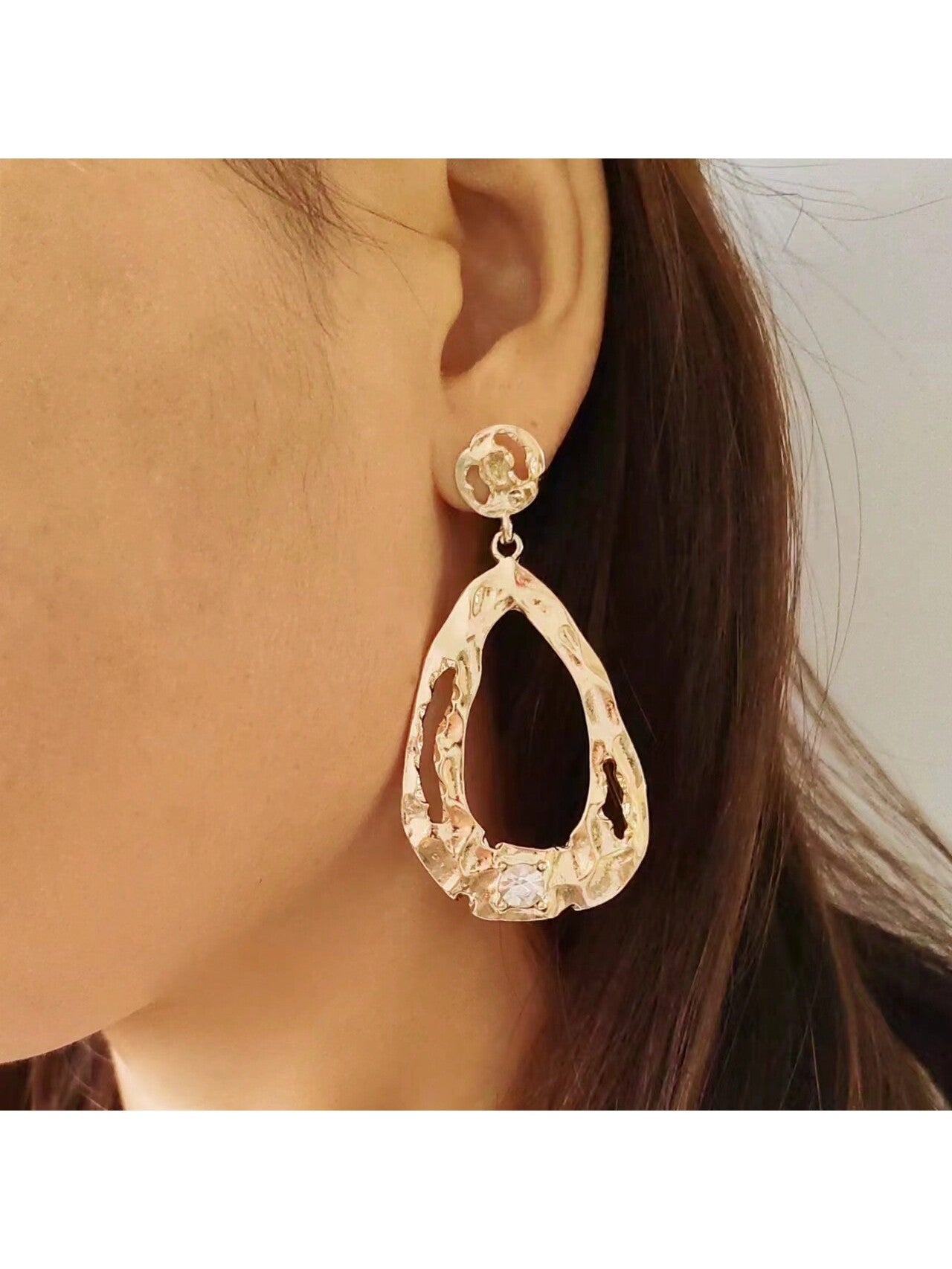 1pair Sparkling Irregular Rhinestone Stud Earrings, Fashionable Daily Life & Party Accessory For Women And Girls-Gold-1