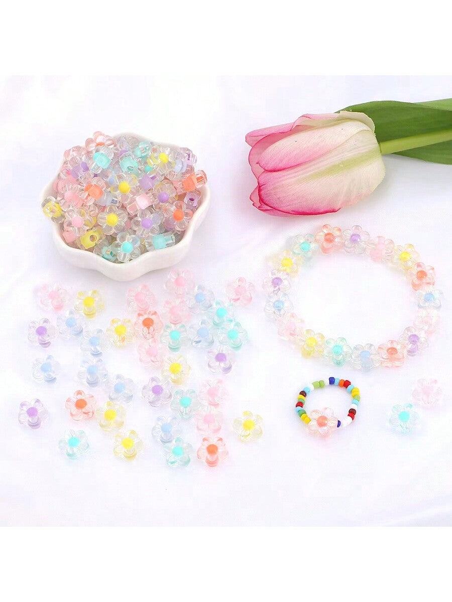 60pcs/Pack Mixed Acrylic Plum Blossom & Beaded Beads For Diy Handmade Bracelet, Necklace & Hair Accessories-Multicolor-1