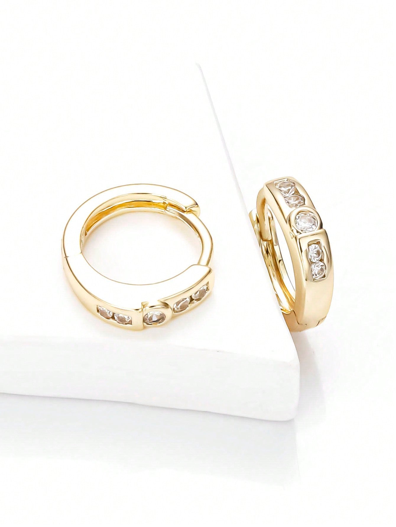 1pair Glamorous Cubic Zirconia Decorated Earrings, Suitable For Women, Couples, Daily Wear Or As Gifts-Yellow Gold-1