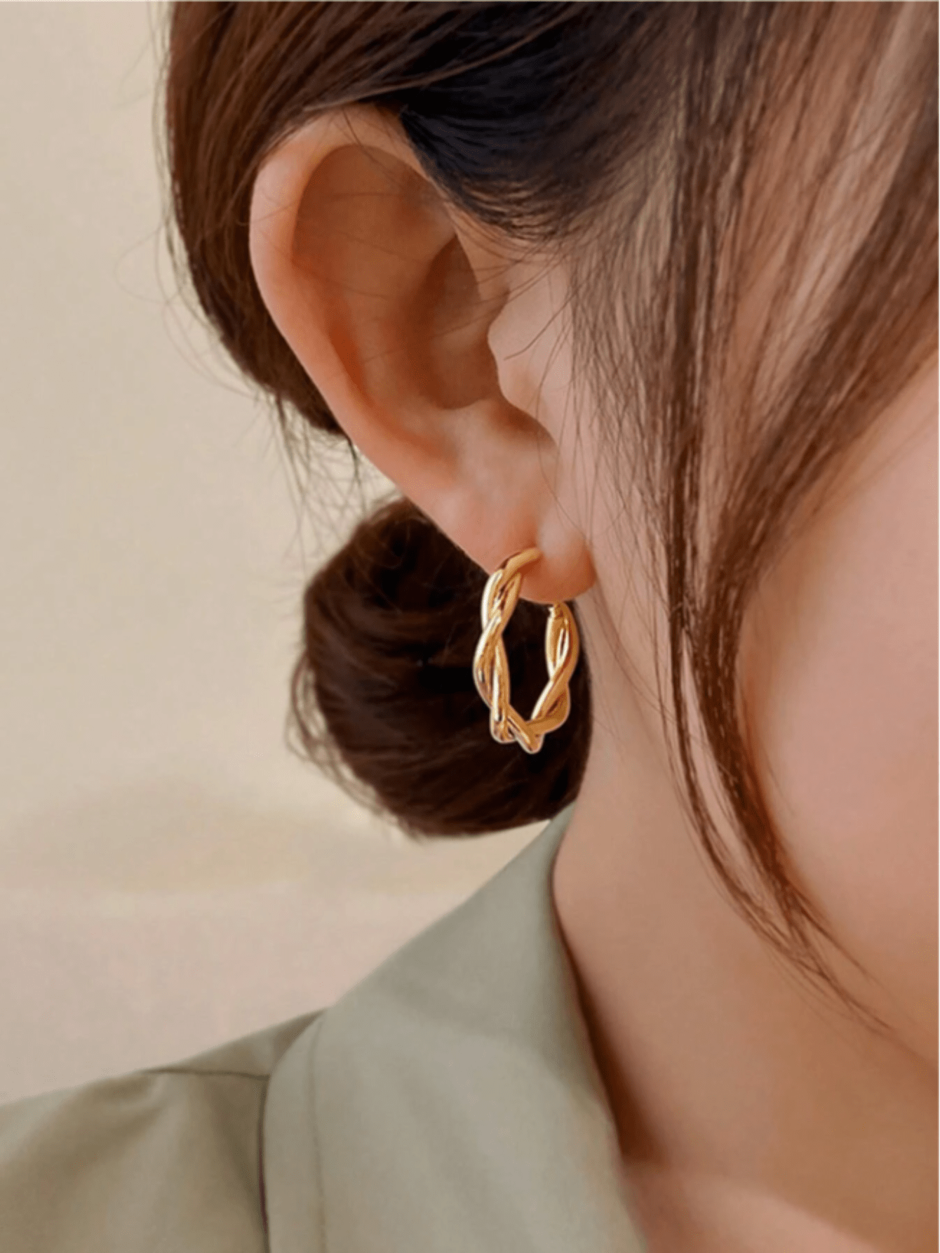 1pair Fashionable Minimalist Metal Braided Earrings-Yellow Gold-1