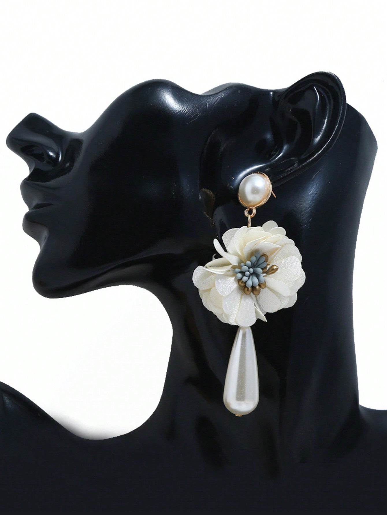 1 Pair Of Elegant Pearl & Rose Petals Design Earrings With A Cold And Romantic Style For Women-White-1