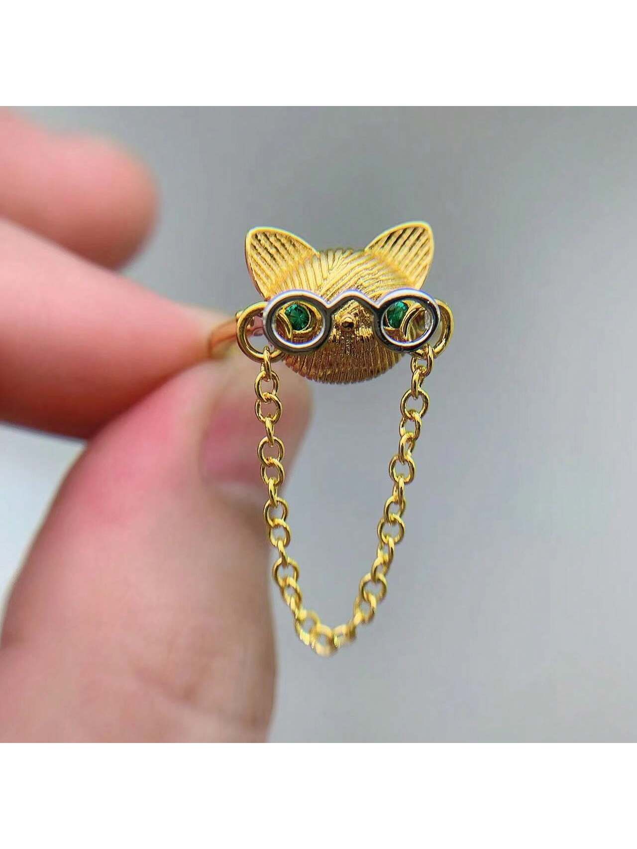 Women's Adjustable Ring Gold Plated With Cat-eye Glasses Wearing Cat Design-Gold-1