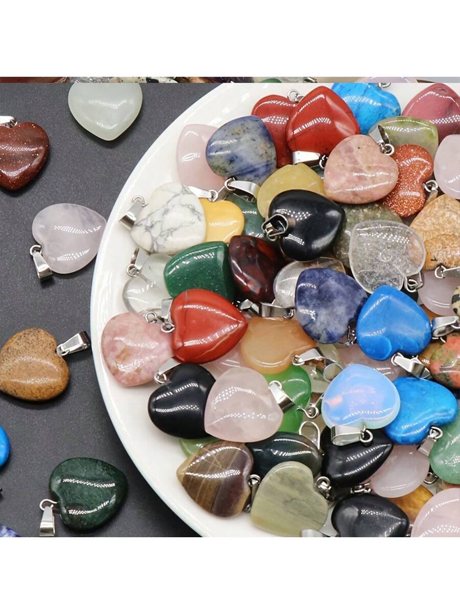 5pc/10pc/15pc/20pcs Natural Crystal Agate 20mm/0.79" Love Heart Pendants DIY FolArtificial Jewelry Making Necklace Bracelet Random Color-Multicolor-1