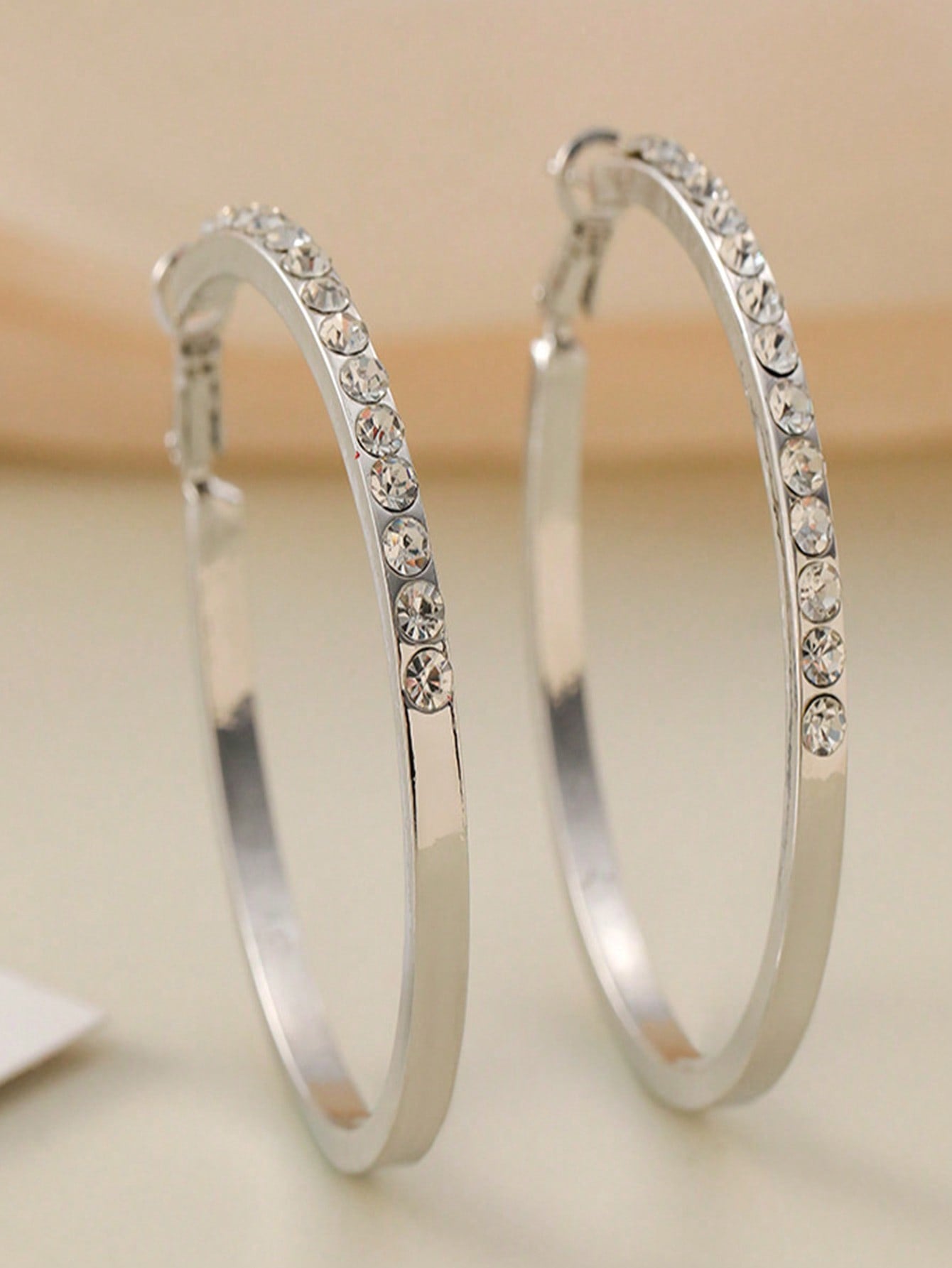 1pair Fashionable Statement Oversized Hoop Earrings-Silver-1