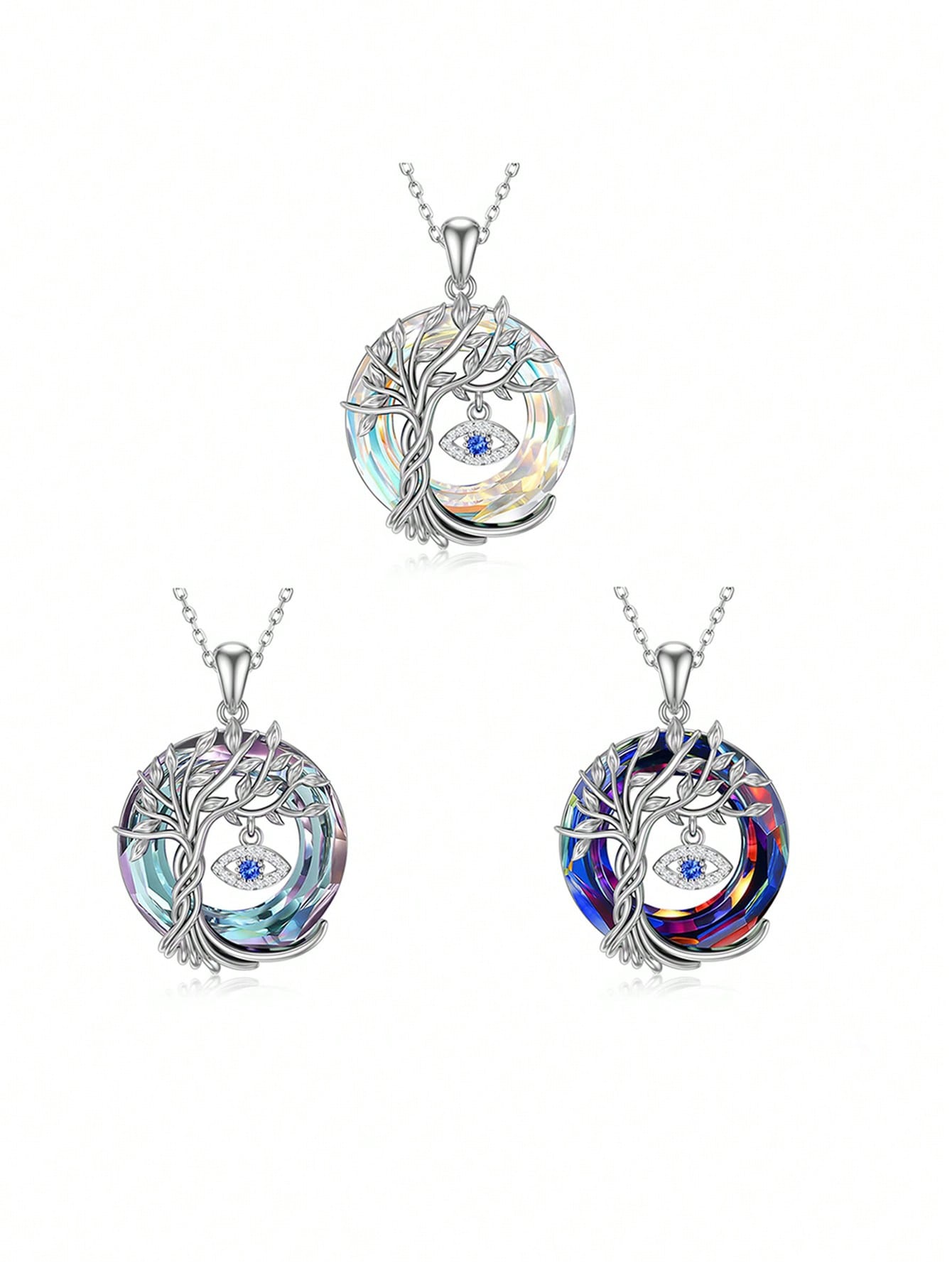 1 Stylish And Exquisite High-End Jewelry Platinum-Plated 925 Silver Eye Tree Of Life Crystal Pendant Necklace Suitable For Women'S Daily Wear Thanksgiving&Mom/Grandma Gift Simple And Comfortable-Multicolor-1