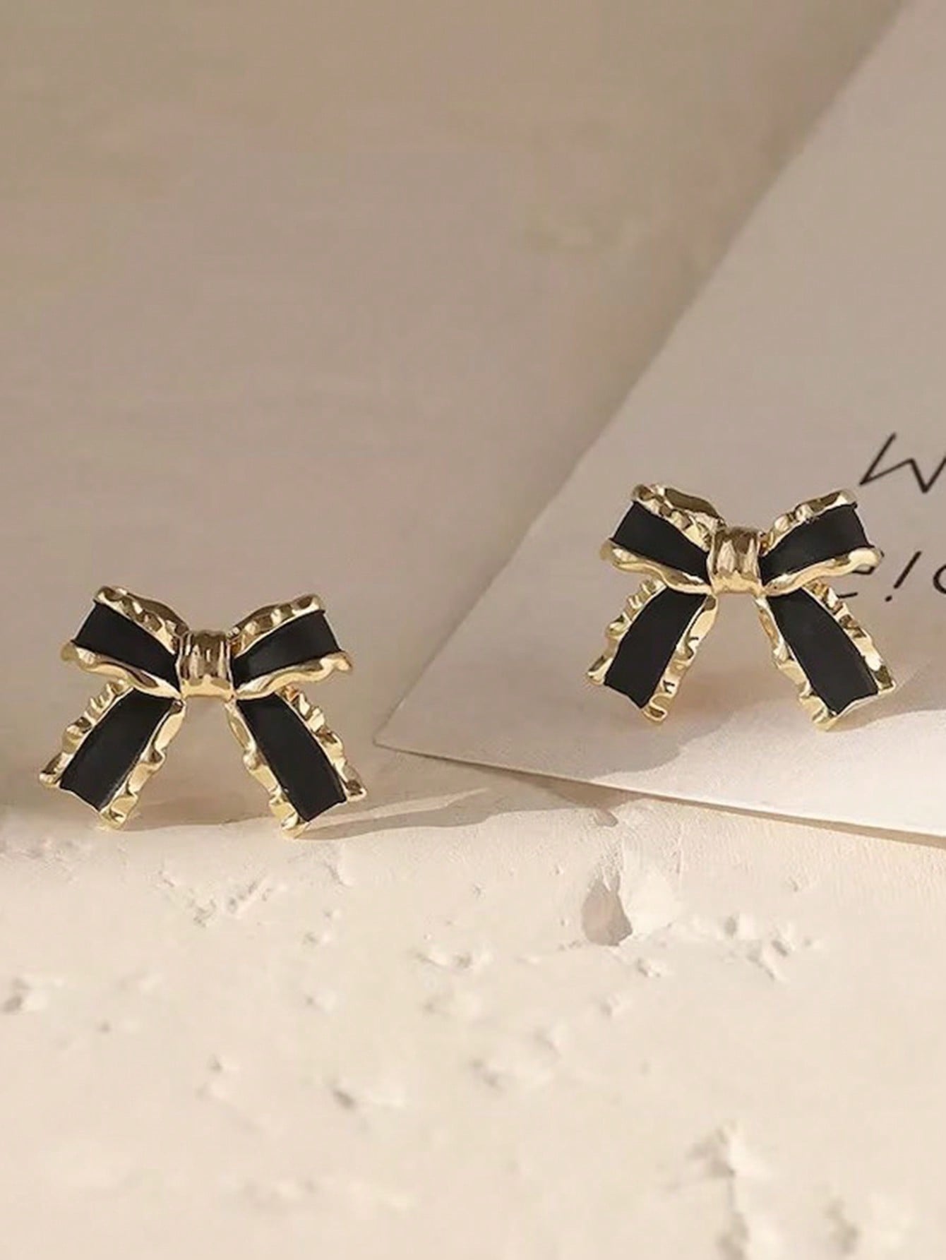 1pair Black Bow Earrings, Gold Black Ribbon Earrings, Black Bowknot Stud Earrings, Korean Earrings, Statement Earrings, Wedding Bride Earrings-Black-1