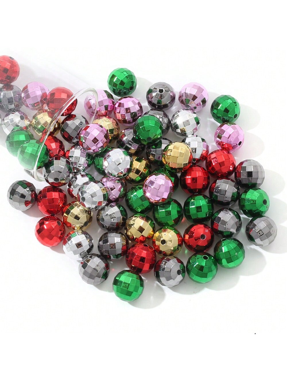 10pcs/Pack Christmas Style Metallic Color Disco Ball Beads For Diy Keychain, Necklace, Bracelet Making--1