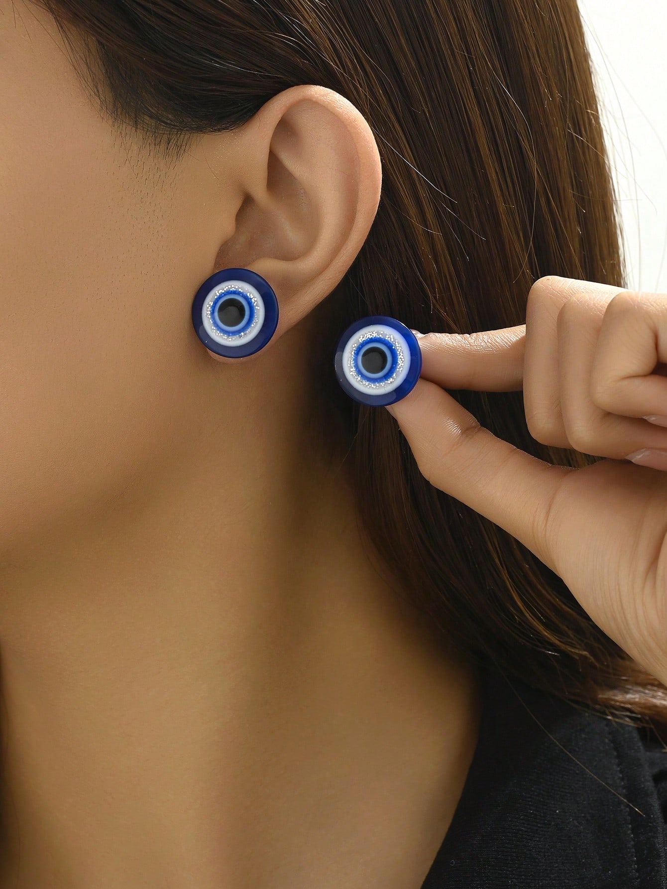 1pair Retro Creative Eye Shaped Personality Stud Earrings For Women, Festival Gift-Blue-1