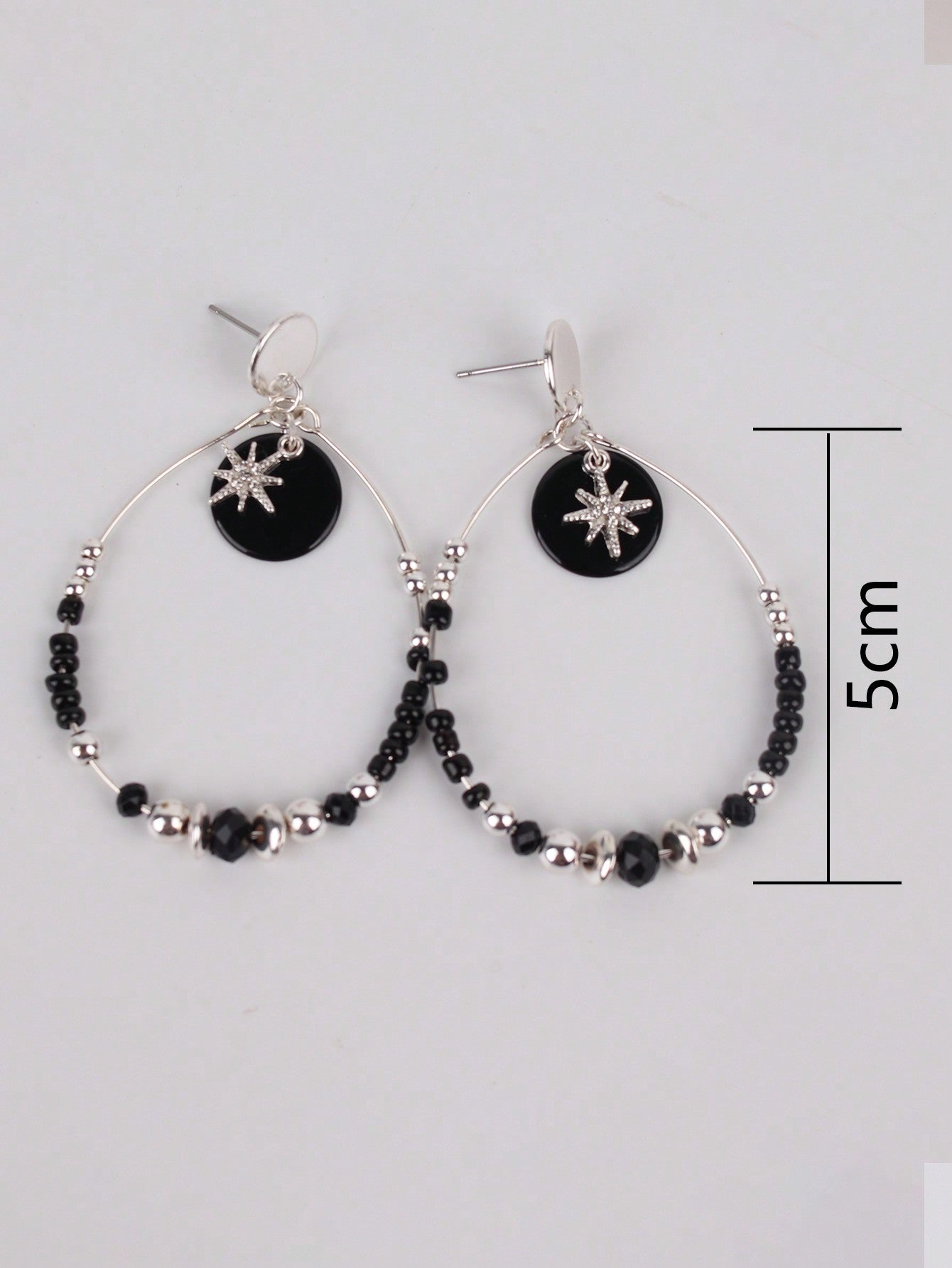 1pair Ladies' Black-silver Water Drop Earrings-Silver-1