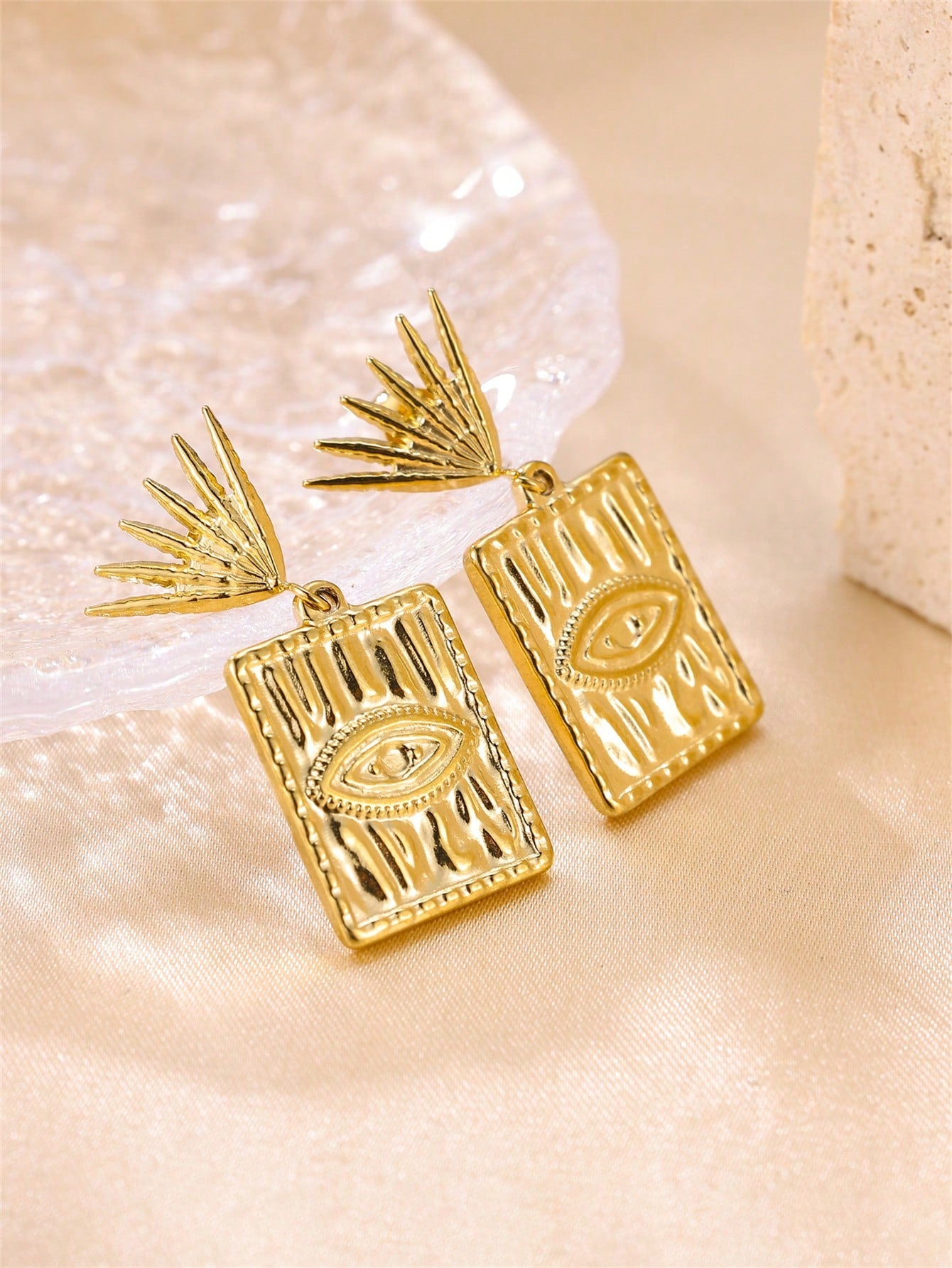 1pair French Minimalist Style 18k Gold-Plated Titanium Steel Eye Design Square Earrings For Women Daily Wearing--1