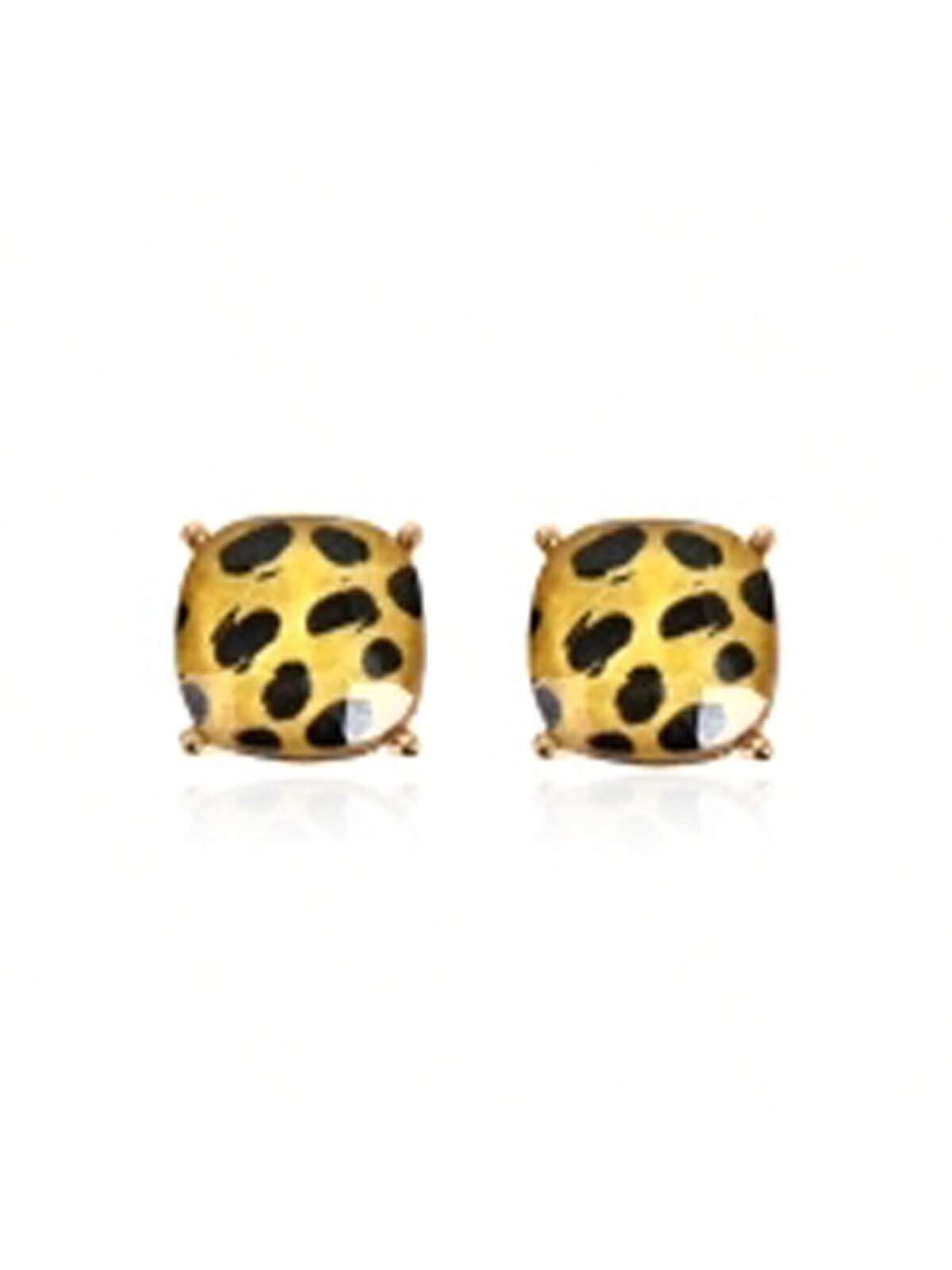 Cheetah Cushion Cut Epoxy Post Earrings-Multicolor-1