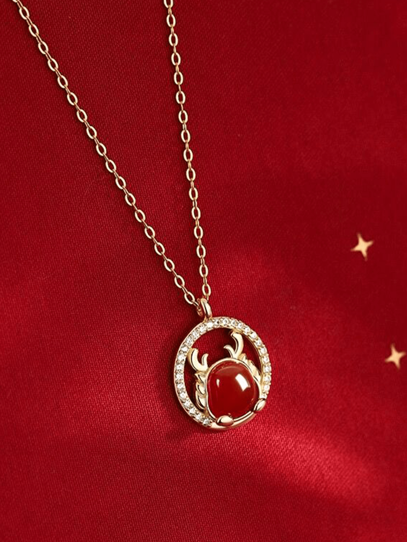 Lovely Zodiac Dragon Pendant Necklace, Delicate Craftsmanship And Adorable Style, Features 925 Sterling Silver And Red Agate, Perfect For Dragon Zodiac Friends To Wear With Sweater, Coat, Etc.-Gold-1