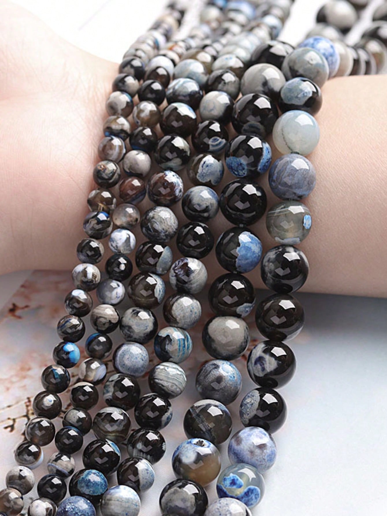 Natural Two-Color Fire Agate Loose Beads Blue Agate Jade Beaded Material DIY Handmade Jewelry Accessories DIY Necklaces Bracelets Earrings-Blue-1