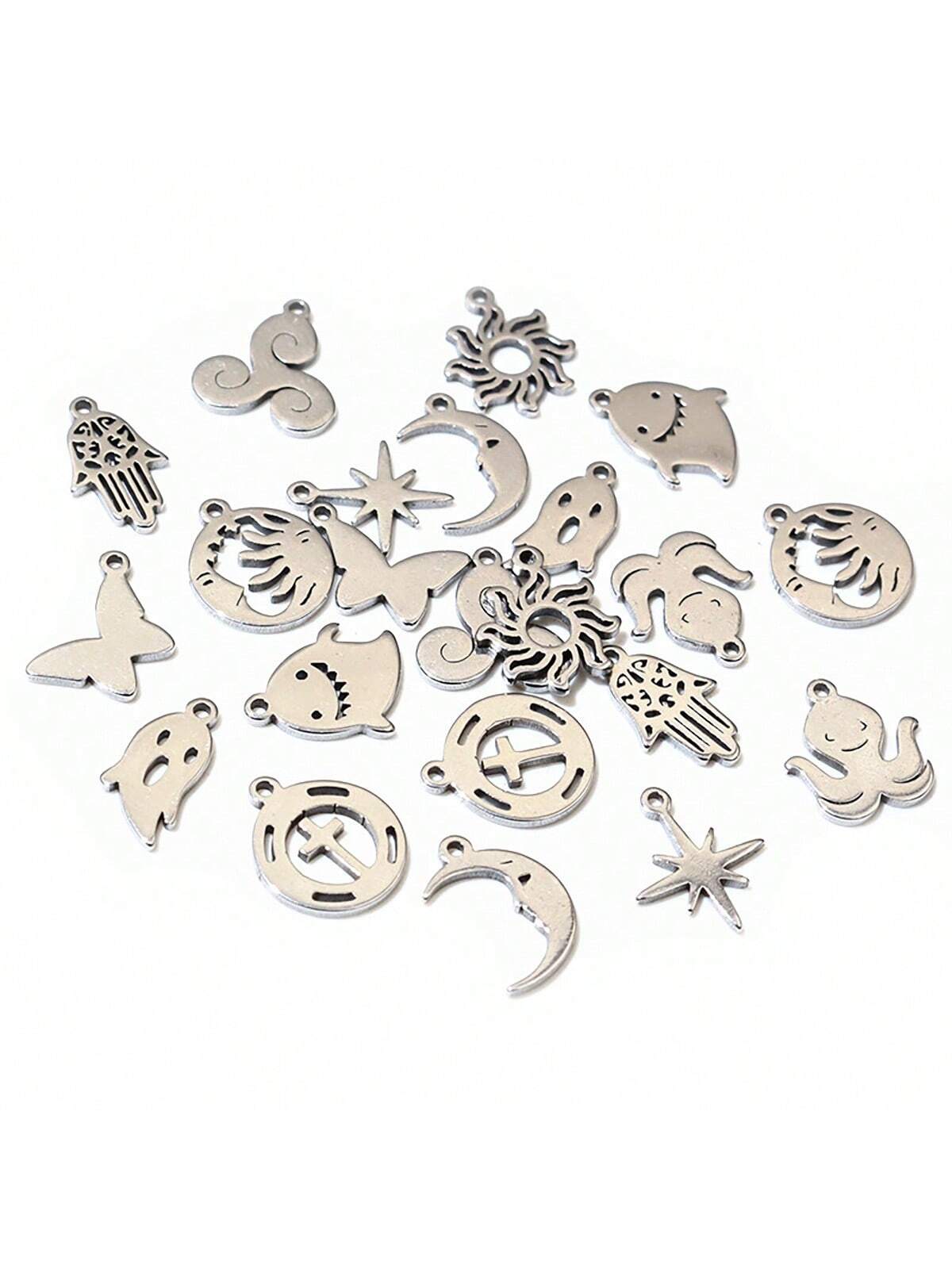 20pcs Stainless Steel Small Charms Ghost Moon Butterfly Star Cute Pendant Charm DIY Jewelry Making Accessories Necklace Bracelet-Silver Gray-1