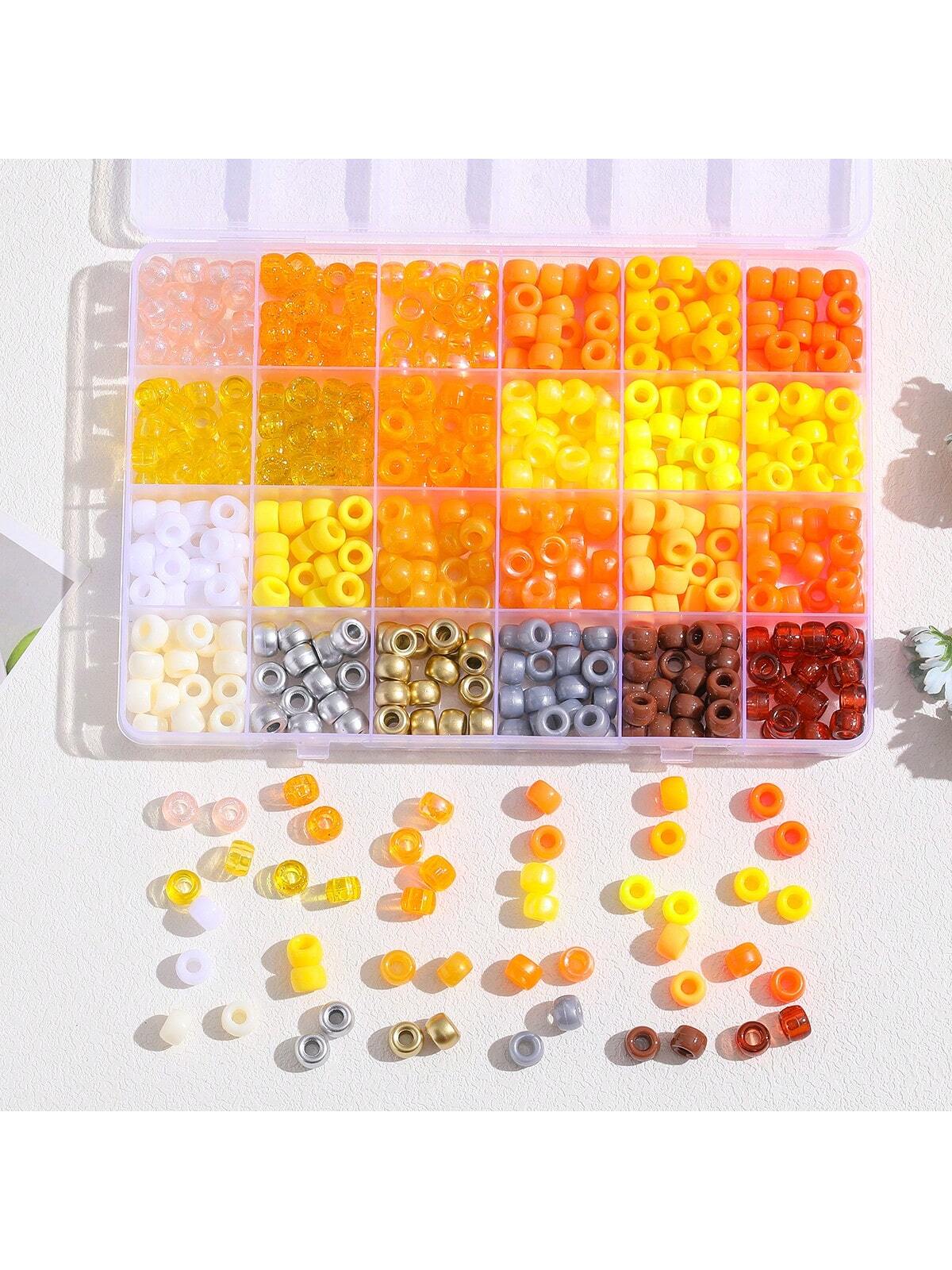 24-Grid Box Small Pony Beads With Large Holes For Diy Jewelry Making Charm Bracelets, Beads-Yellow-1