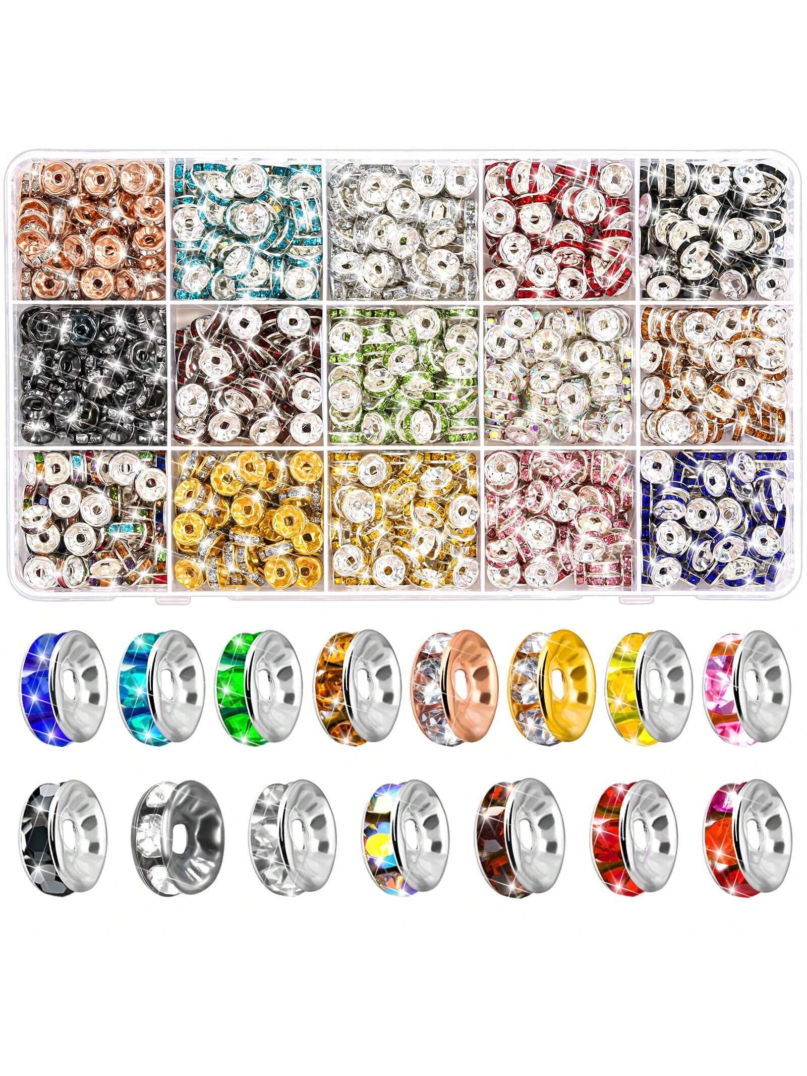 15 Colors 900pcs Rondelle Spacer Beads For Jewelry Making Crystal Rhinestone Bead Spacers For Bracelets--1