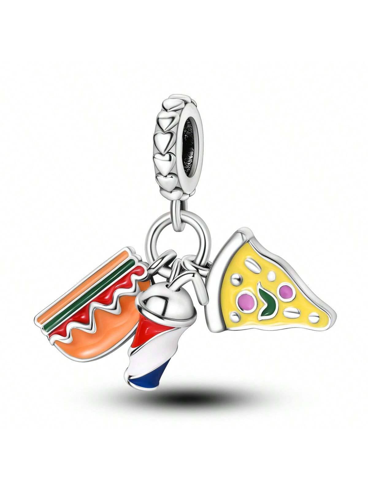 1pc Silver-Plated Creative Food-Like Pendant (Hot Dog, Pizza, Cola, Etc.) Suitable For Diy Jewelry Making (Bracelet, Necklace, Etc.)-Silver-1