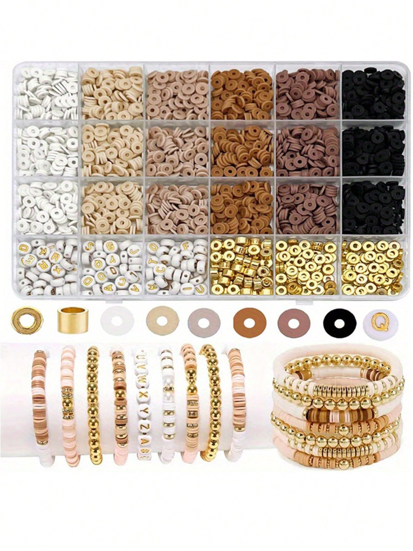 2414pcs Clay Beads Golden Letter Beads Friendship Necklace Bracelet Making Kit For Girls DIY Jewelry Making--1