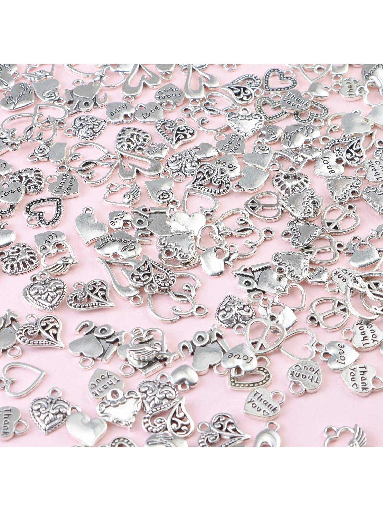 Randomly Mix 20pcs Antique Silver Heart Charms Pendants For JewelryMaking Findings Wedding Valentine'S Day Mother'S Day CharmsCrafting Accessory For DIY Necklace Bracelet-Antique Silver-1