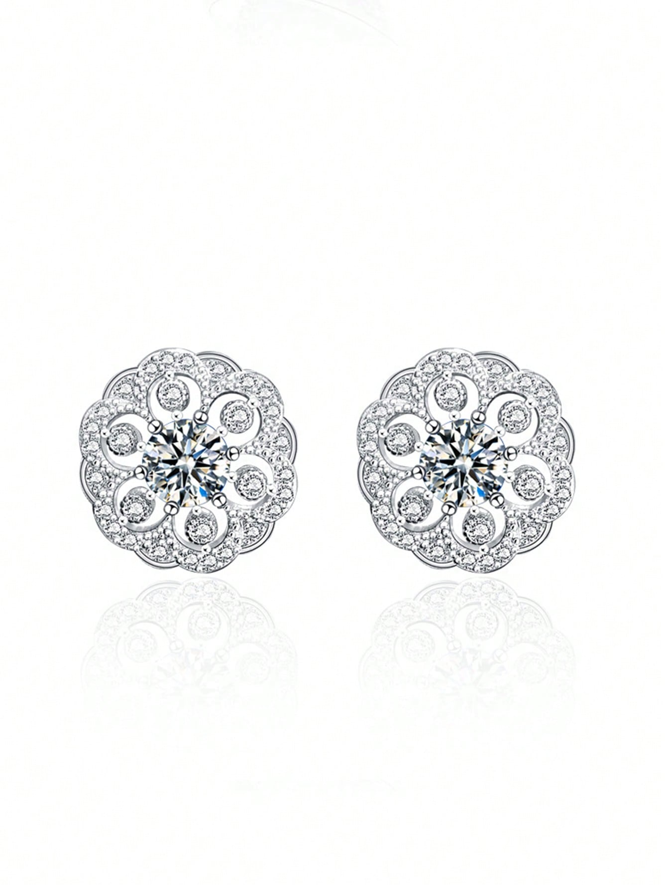 925 Silver 0.5ct D Color Mozambique Stud Earrings For Women With Gemological Certificate, 1pair/2pcs-White-1