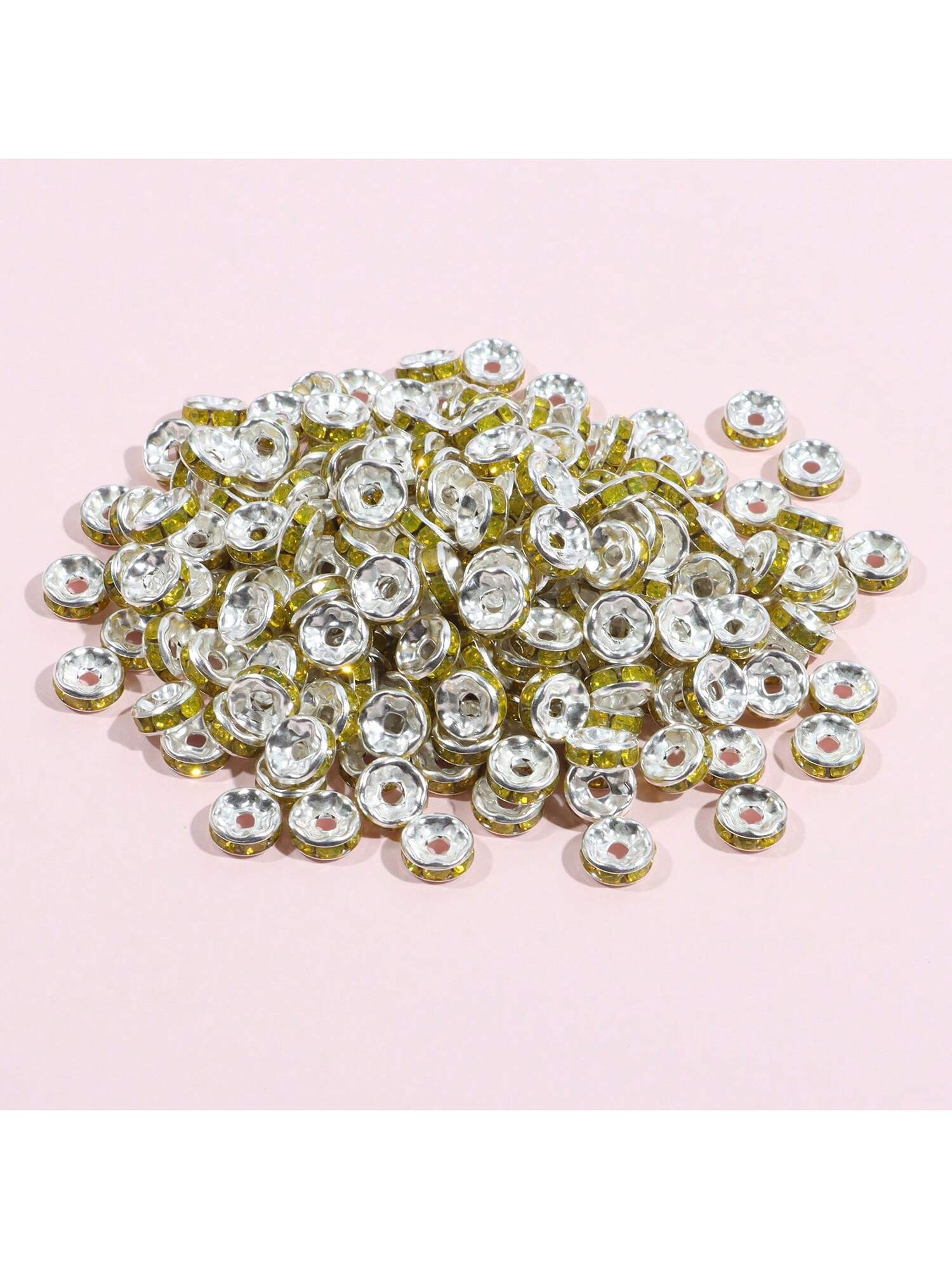 70pcs  6/8/10mm  Spacer Beads Copper Beads Rhinestone Inlaid Beads For Jewelry Making Bracelet Pendants Necklace Accessories-Lemon Yellow 70pcs-1