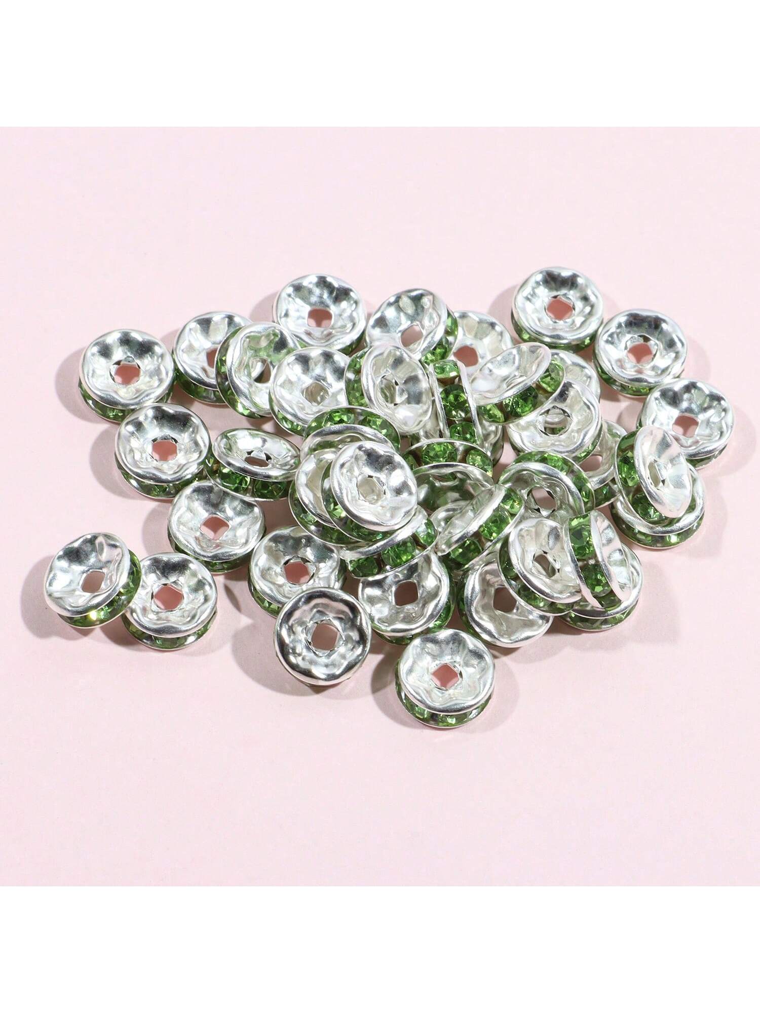 70pcs  6/8/10mm  Spacer Beads Copper Beads Rhinestone Inlaid Beads For Jewelry Making Bracelet Pendants Necklace Accessories-Light Green 70pcs-1