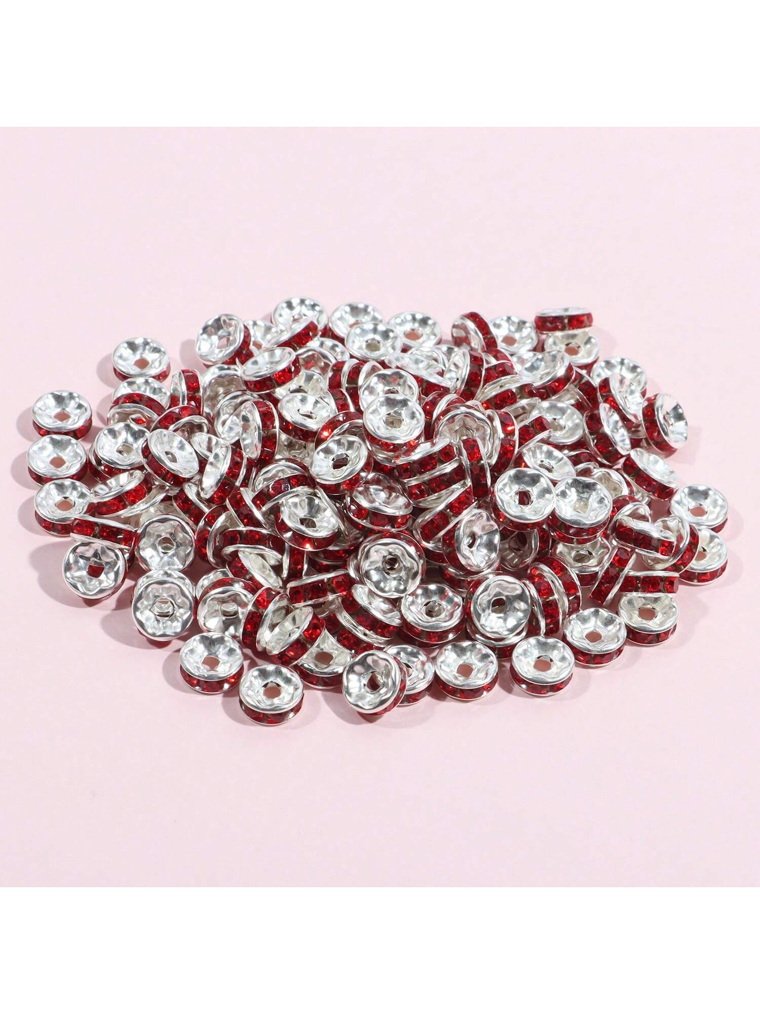 70pcs  6/8/10mm  Spacer Beads Copper Beads Rhinestone Inlaid Beads For Jewelry Making Bracelet Pendants Necklace Accessories-Red 70pcs-1