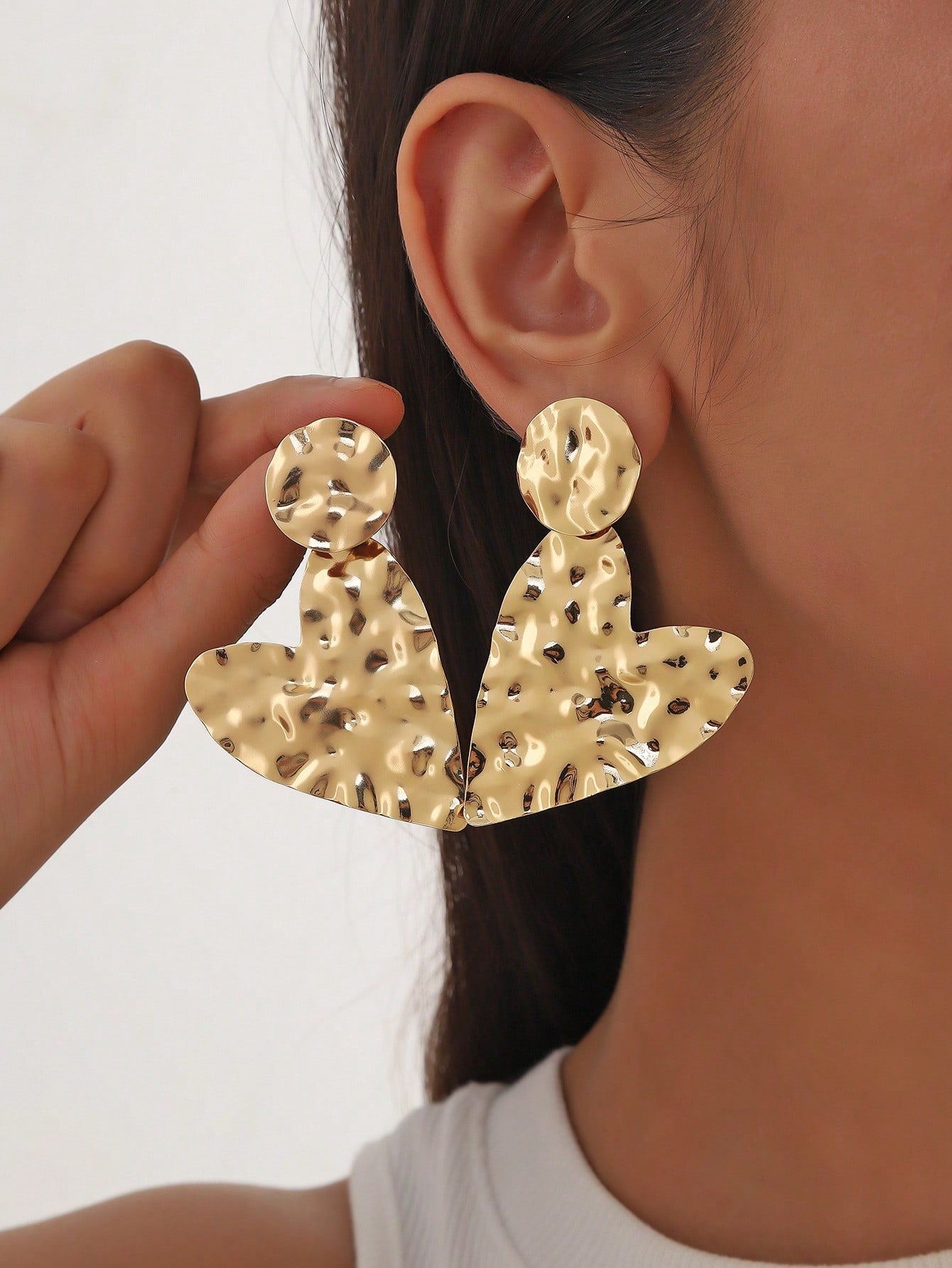 1pair Oval Shaped Concave-Convex Surface, Personalized & Luxurious Style Lady Earrings-Gold-1