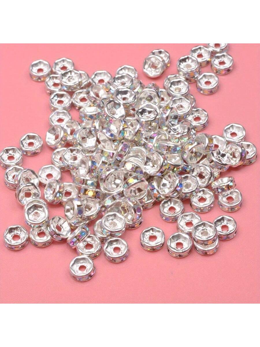 70pcs  6/8/10mm  Spacer Beads Copper Beads Rhinestone Inlaid Beads For Jewelry Making Bracelet Pendants Necklace Accessories-White AB 70pcs-1