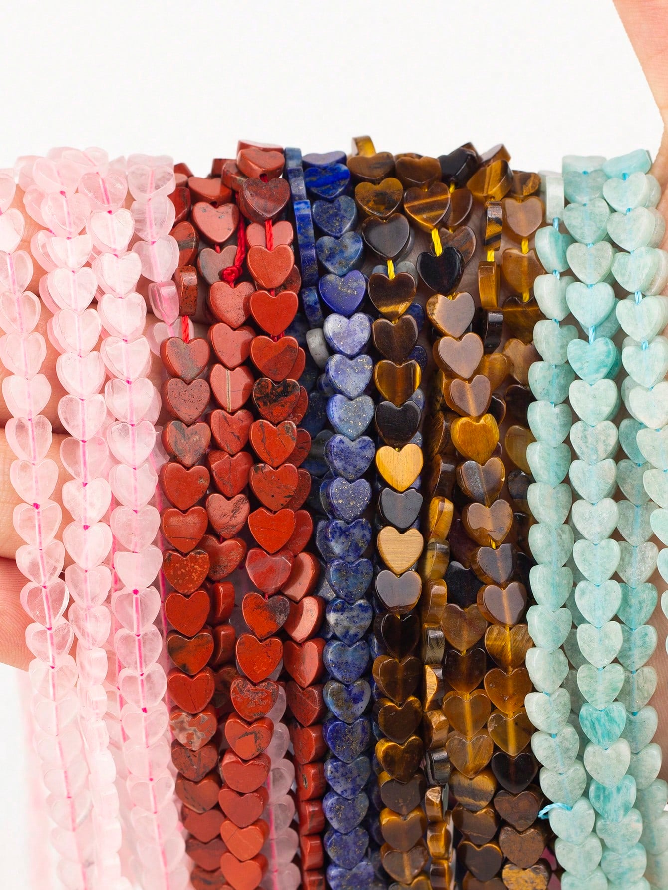 20pcs 6*2mm Natural Gemstone Beads With Flat Heart Shape And Crystal, Agate, Quartz, Tiger Eye Stone, Loose Beads For Diy Jewelry Making, Necklace, Earrings, Bracelet--1