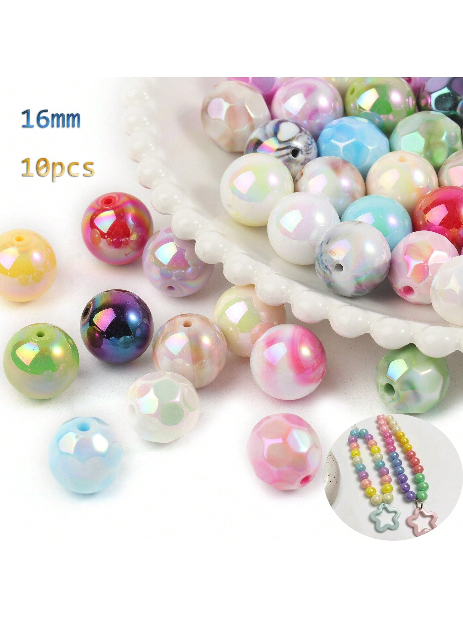 16mm Acrylic Beads Colored Faceted Round Loose Spacer Beads Charms For Making Jewelry Diy Necklace Accessories 10pcs--1