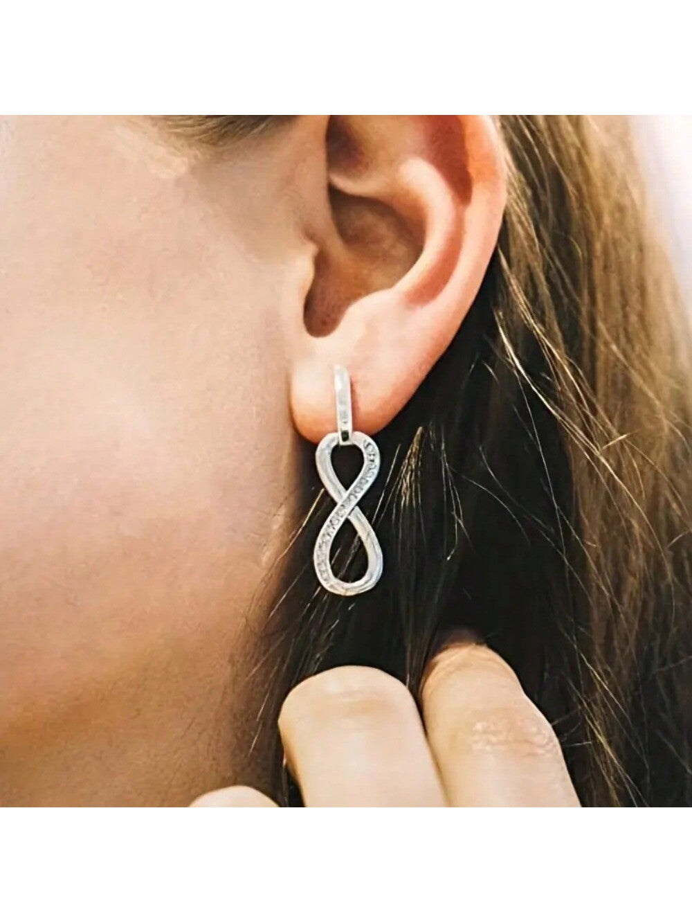 Creative Infinity Sign Design Dangle Earrings Elegant Simple Style With Shiny  Inlaid Earrings Eternal Love Ear Jewelry Gift For Lovers-Silver-1