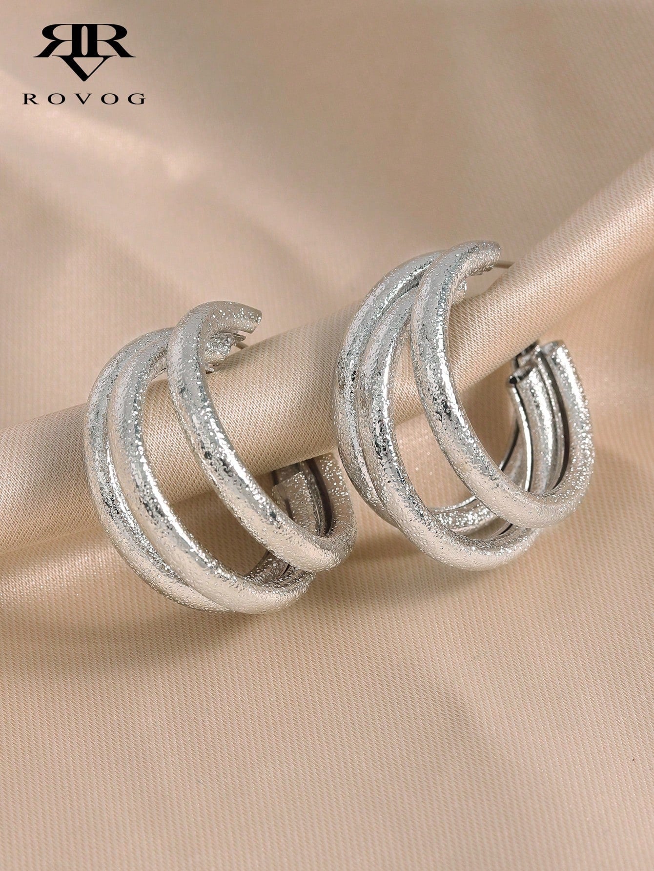 1pair Fashionable Metallic European And American Style Exaggerated Hoop Earrings For Women-Silver-1