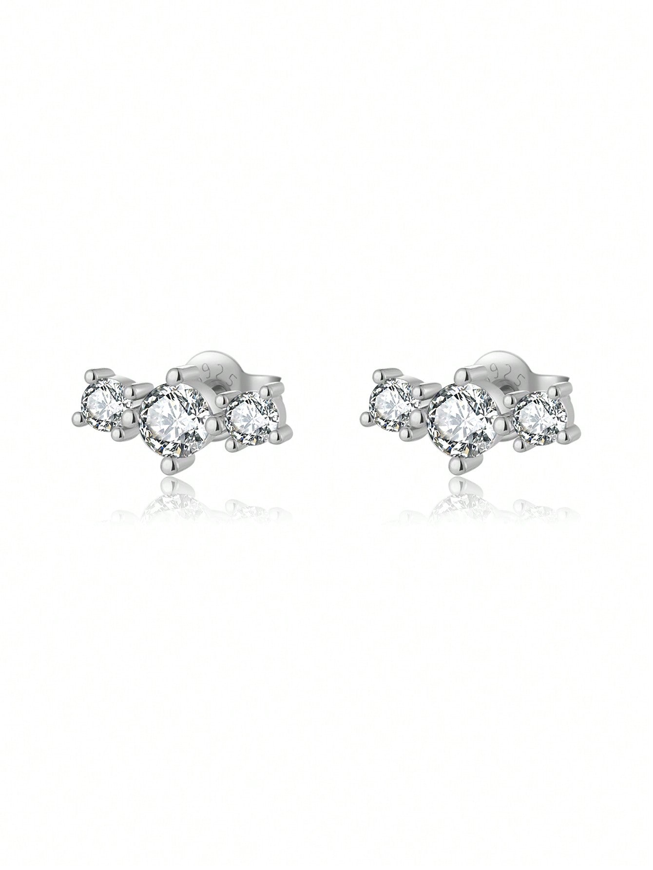 1pair Elegant Luxury 925 Sterling Silver & Cubic Zirconia Stud Earrings For Women - Engagements, Birthdays, Anniversaries And Other Celebrations-Silver-1