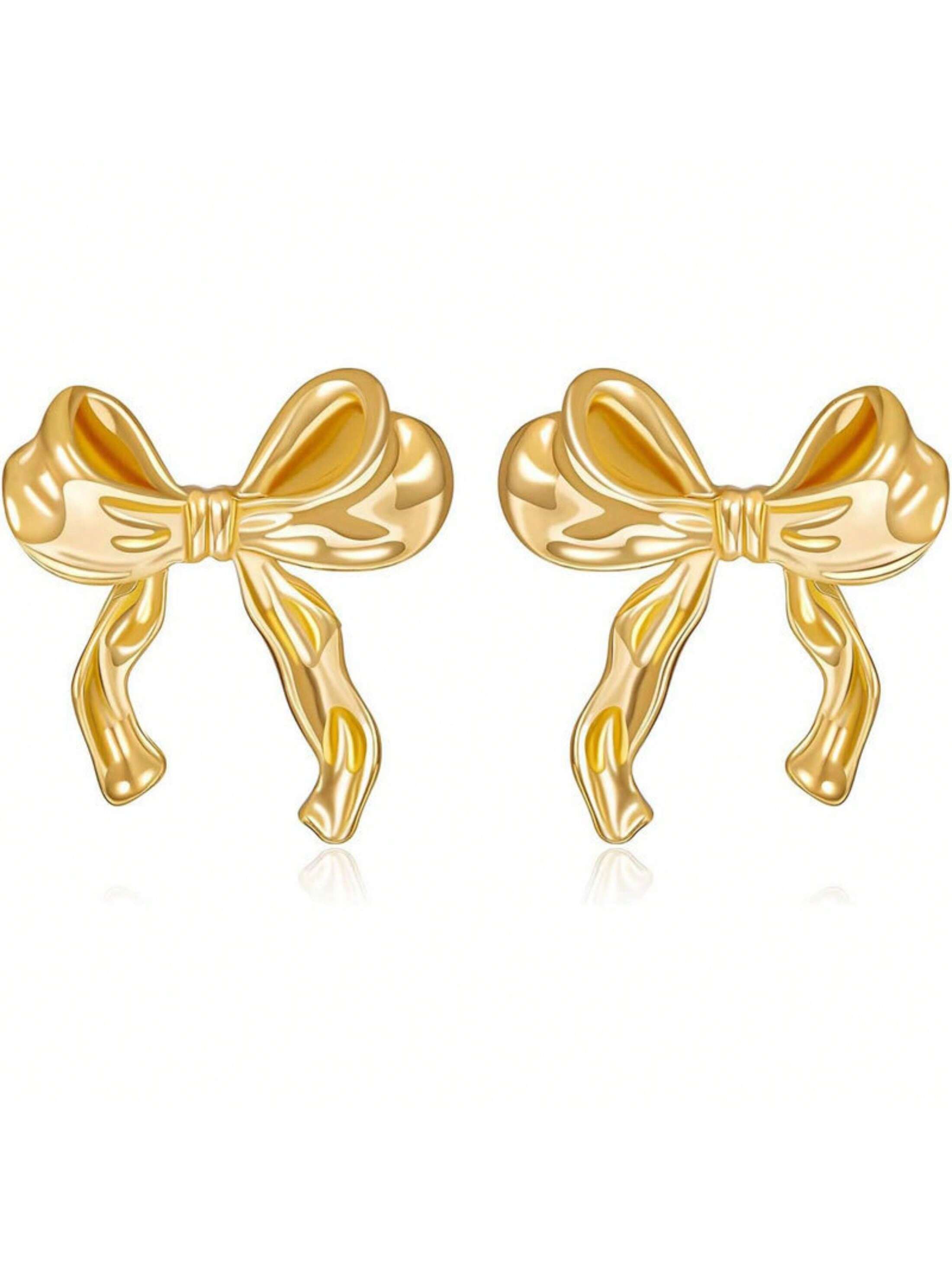 Fashionable Minimalist Bowknot Design Earrings With Cold-Tone Elegance, Versatile And Exquisite Ear Studs For Women-Gold-1